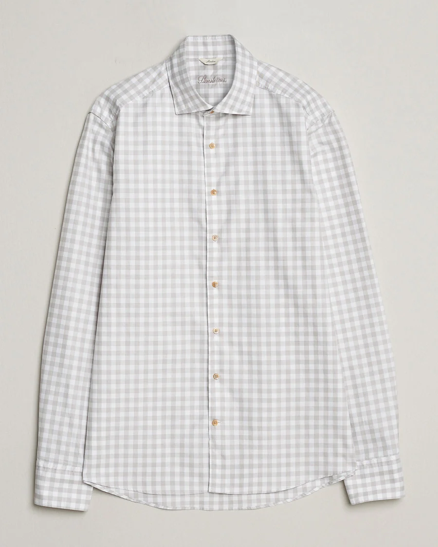 Grey/Beige Gingham Garment Wash Slimline Casual Shirt - Stenströms - Image 7