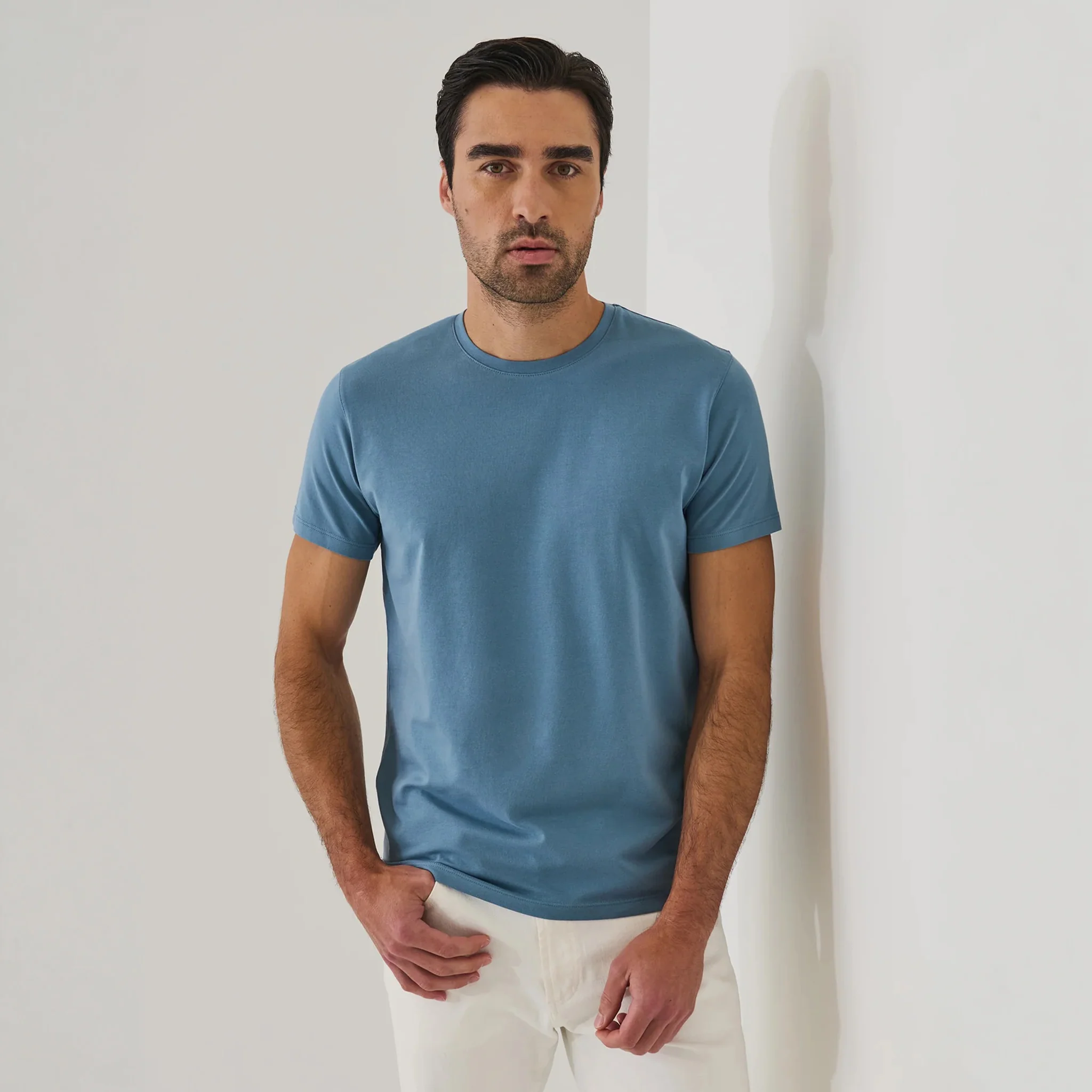 Haze Blue Pima Cotton Stretch Iconic T-Shirt - Patrick Assaraf - Image 4