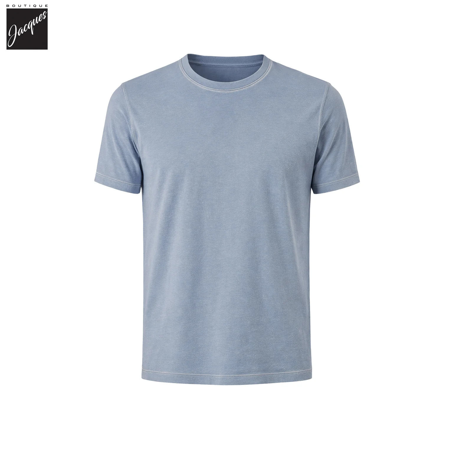 Haze Blue Pima Cotton Stretch Vintage Wash Crew Neck T-Shirt - Patrick Assaraf