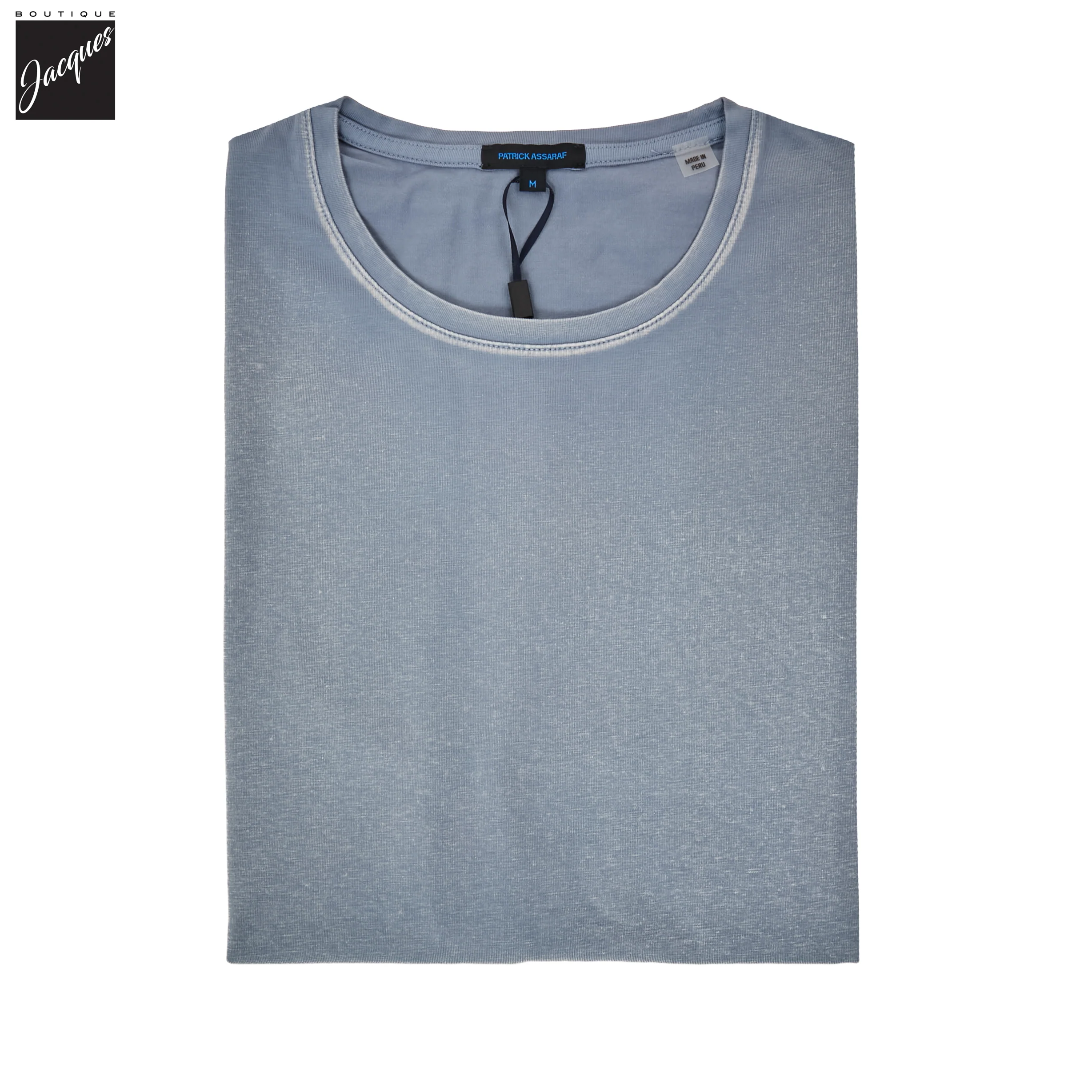 Haze Blue Pima Cotton Stretch Vintage Wash Crew Neck T-Shirt - Patrick Assaraf - Image 2