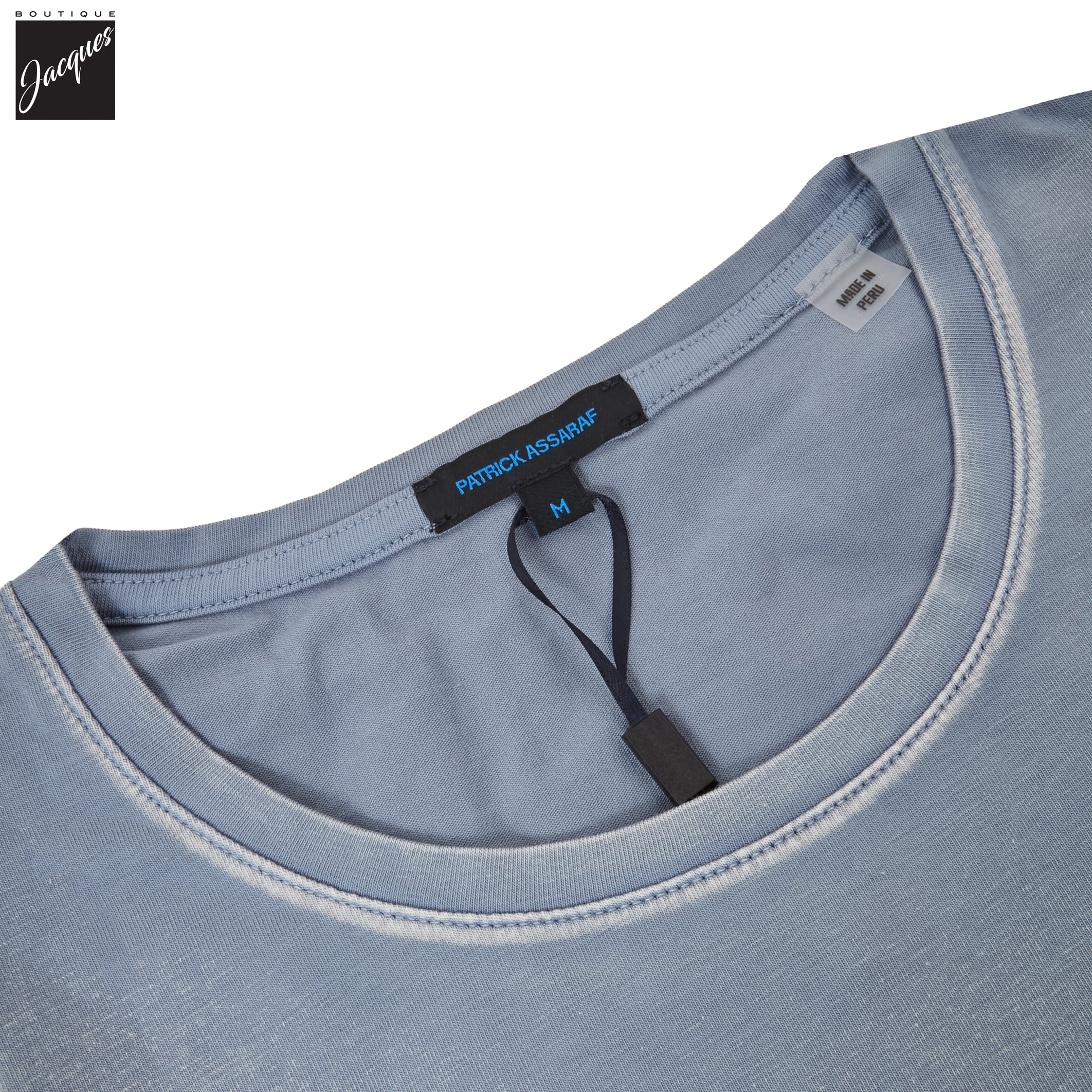 Haze Blue Pima Cotton Stretch Vintage Wash Crew Neck T-Shirt - Patrick Assaraf - Image 3
