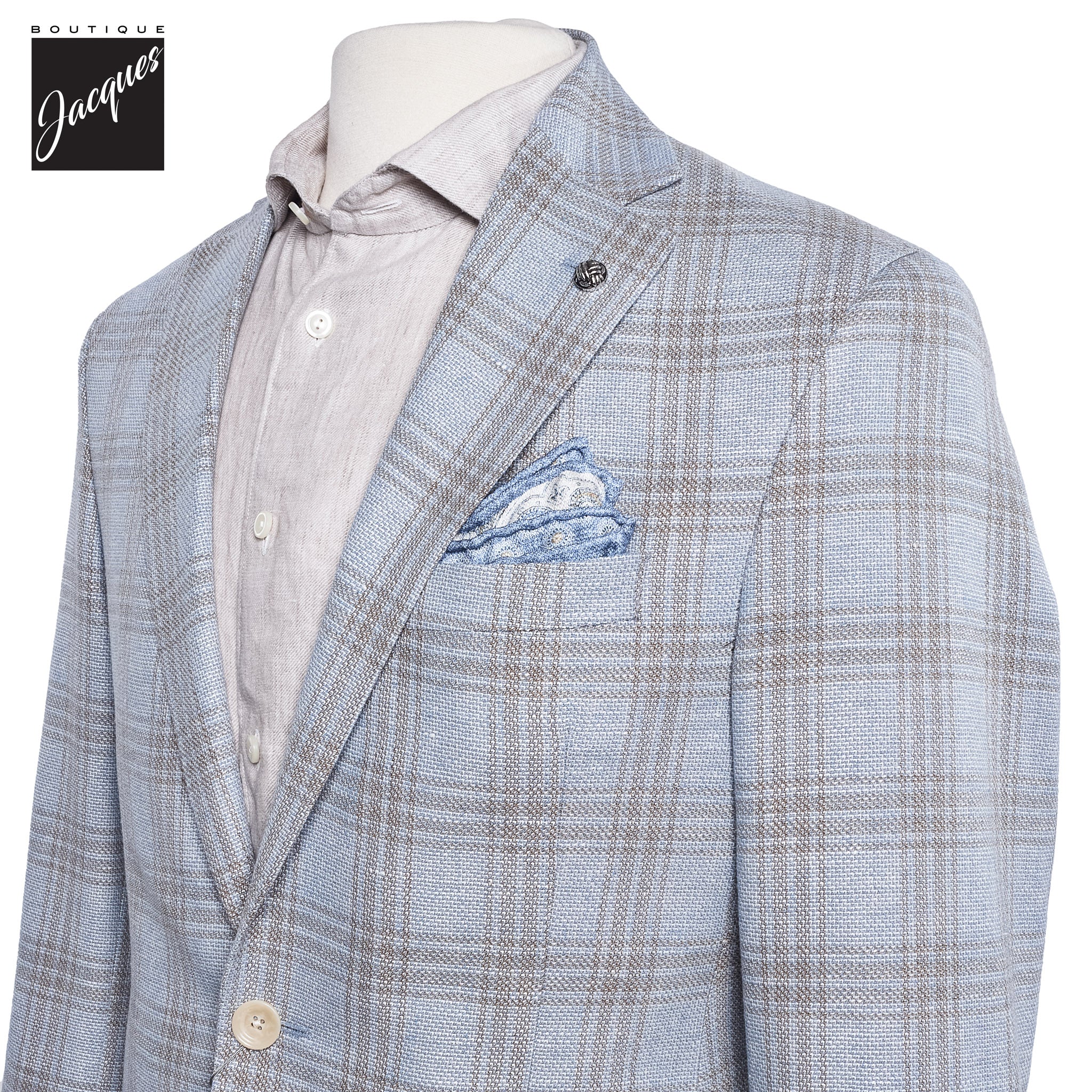Ice Blue Glen Check Wool-Linen Knit Hampton Contemporary Fit Sport Jacket - Jack Victor - Image 2