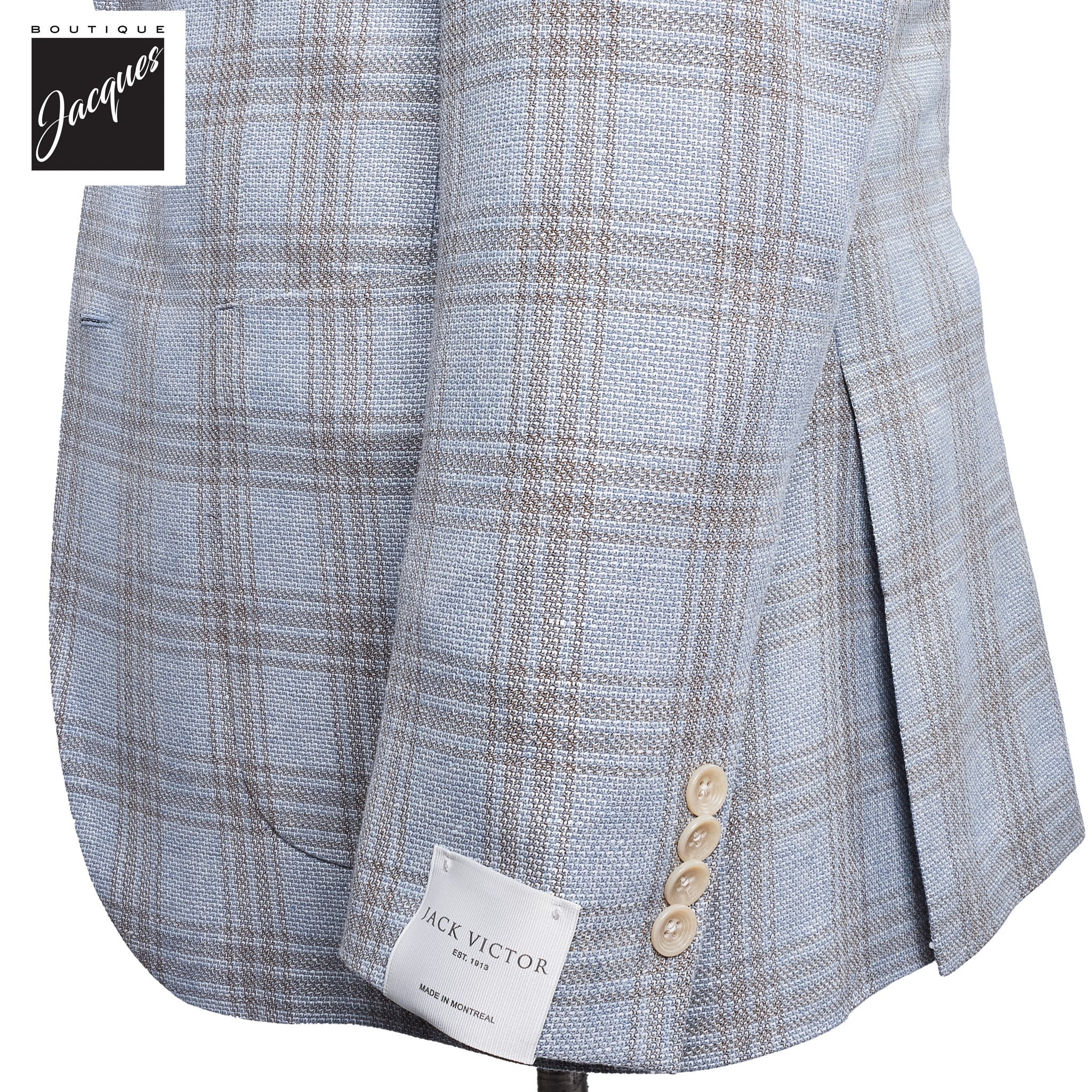 Ice Blue Glen Check Wool-Linen Knit Hampton Contemporary Fit Sport Jacket - Jack Victor - Image 3