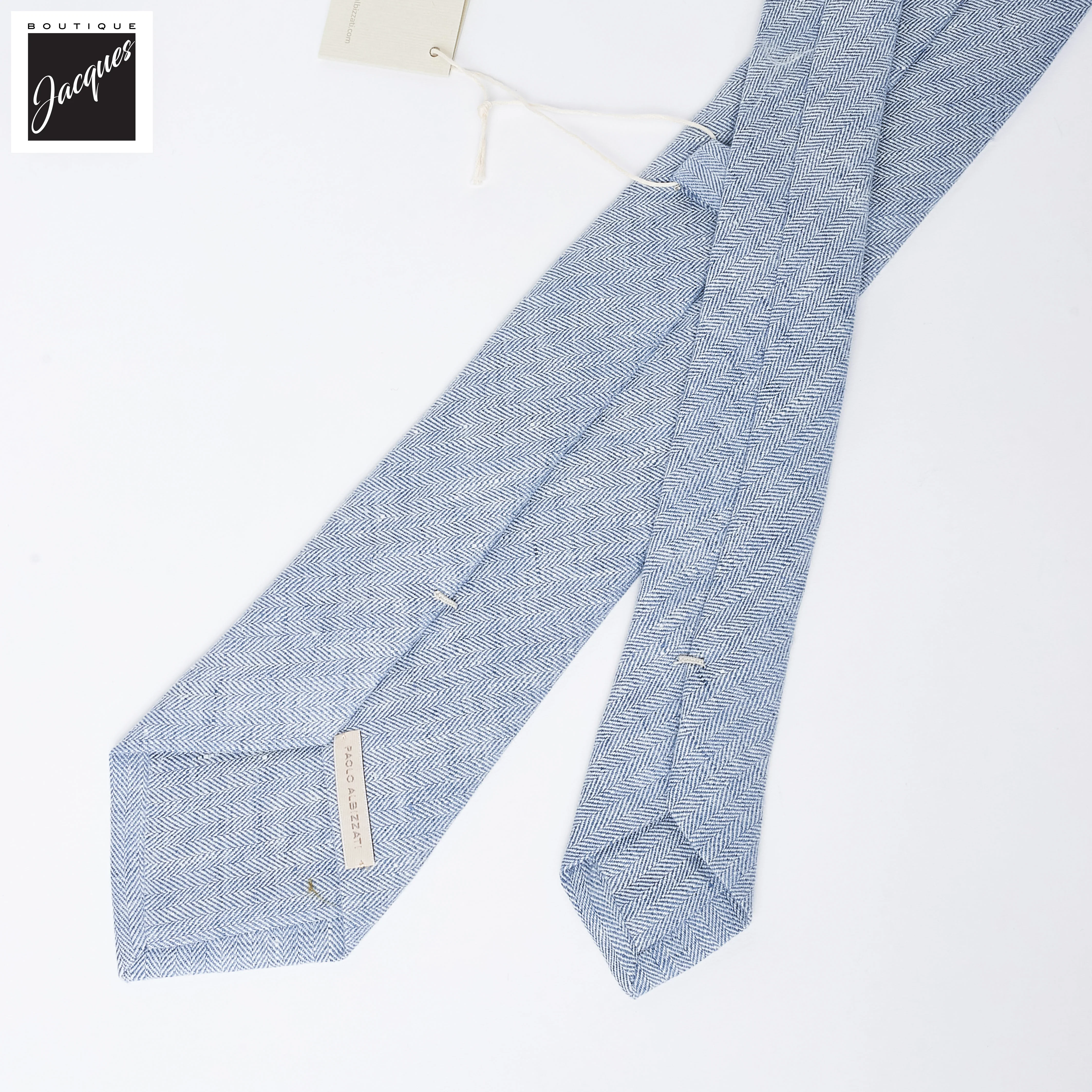 Ice Blue Herringbone Woven Linen Tie - Paolo Albizzati - Image 2