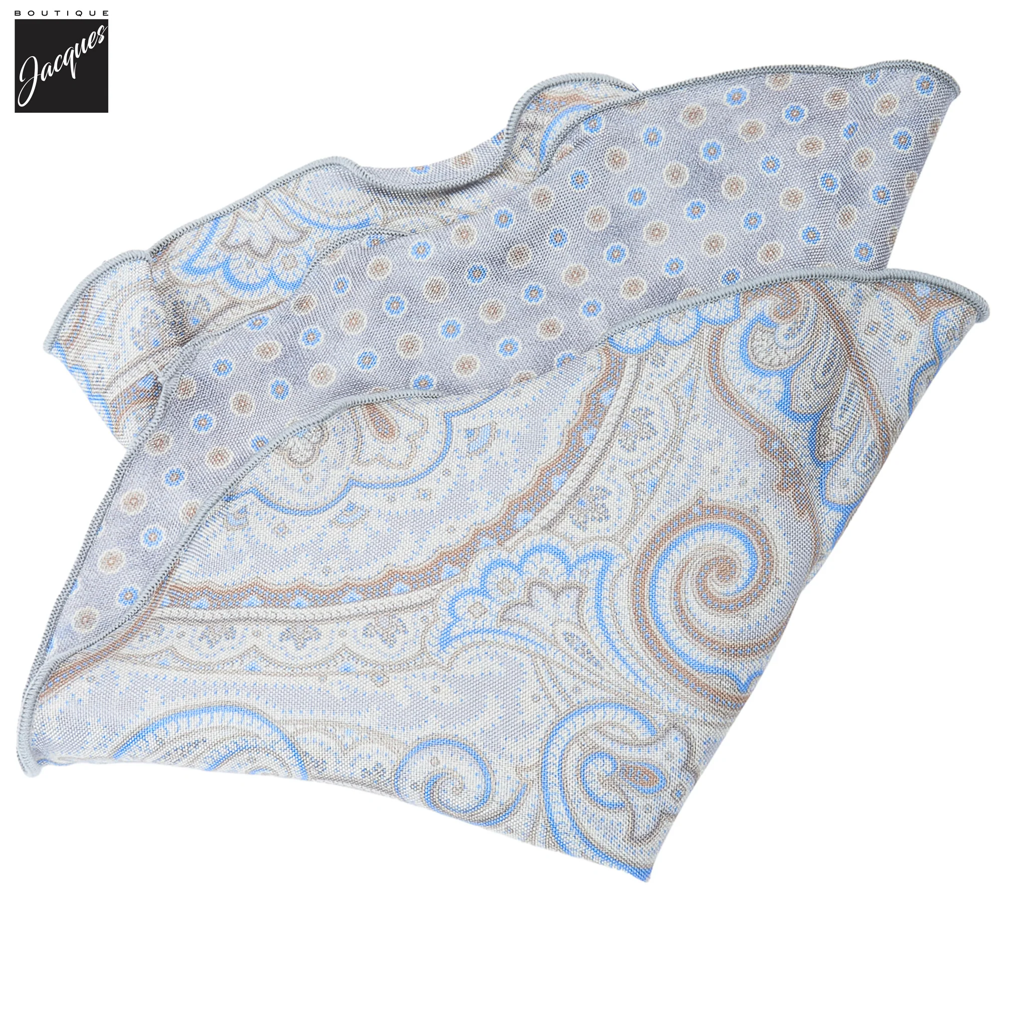 Ice Gray Paisley/Medallion Reversible Silk Pocket Round - DION