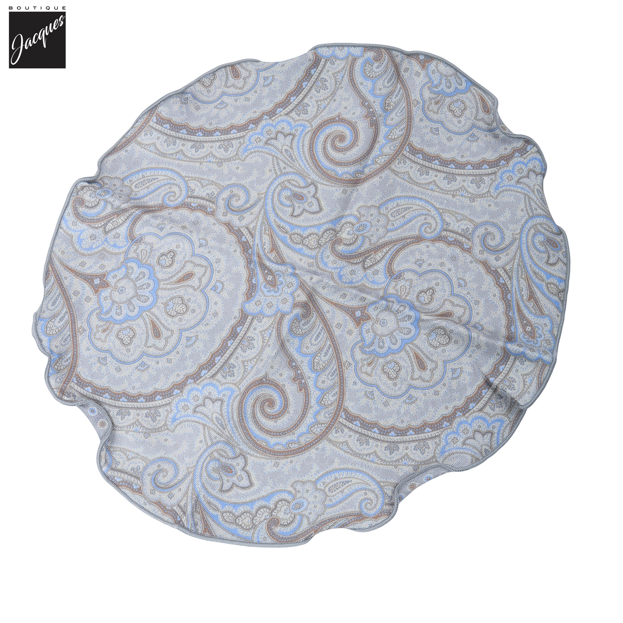 Ice Gray Paisley/Medallion Reversible Silk Pocket Round - DION - Image 2