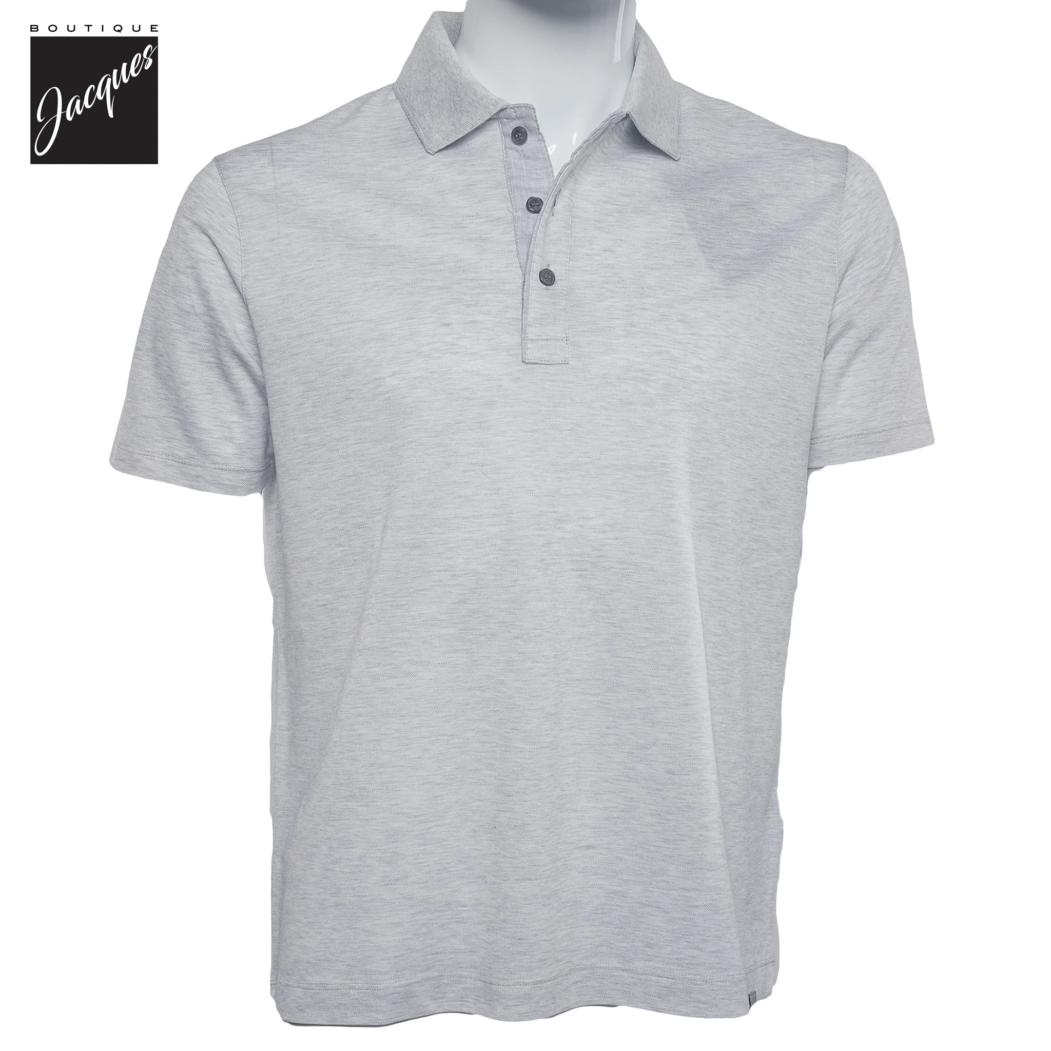 Ice Gray Shark Tag Piqué Cotton Polo with Linen Trims - Paul & Shark