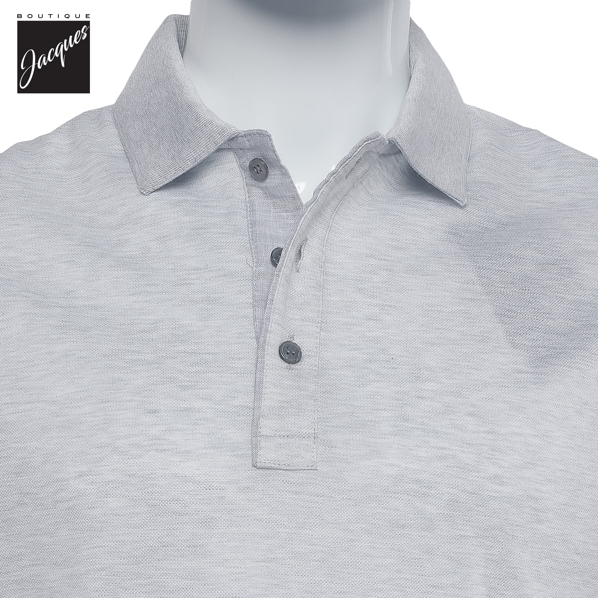 Ice Gray Shark Tag Piqué Cotton Polo with Linen Trims - Paul & Shark - Image 2