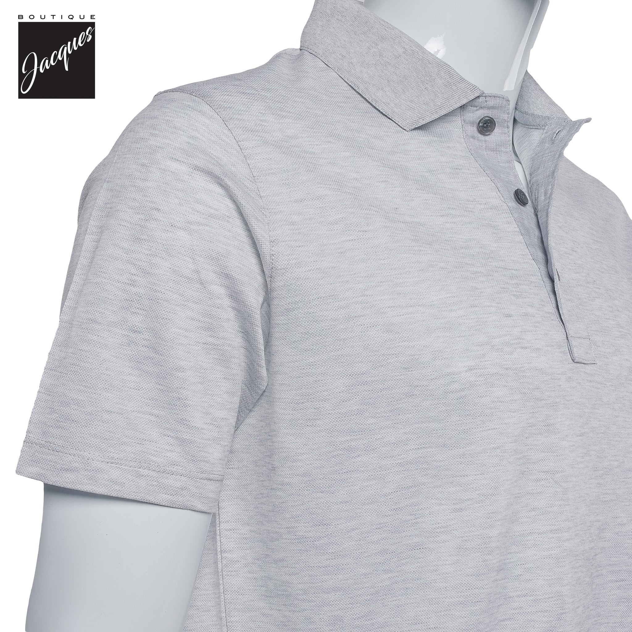 Ice Gray Shark Tag Piqué Cotton Polo with Linen Trims - Paul & Shark - Image 3