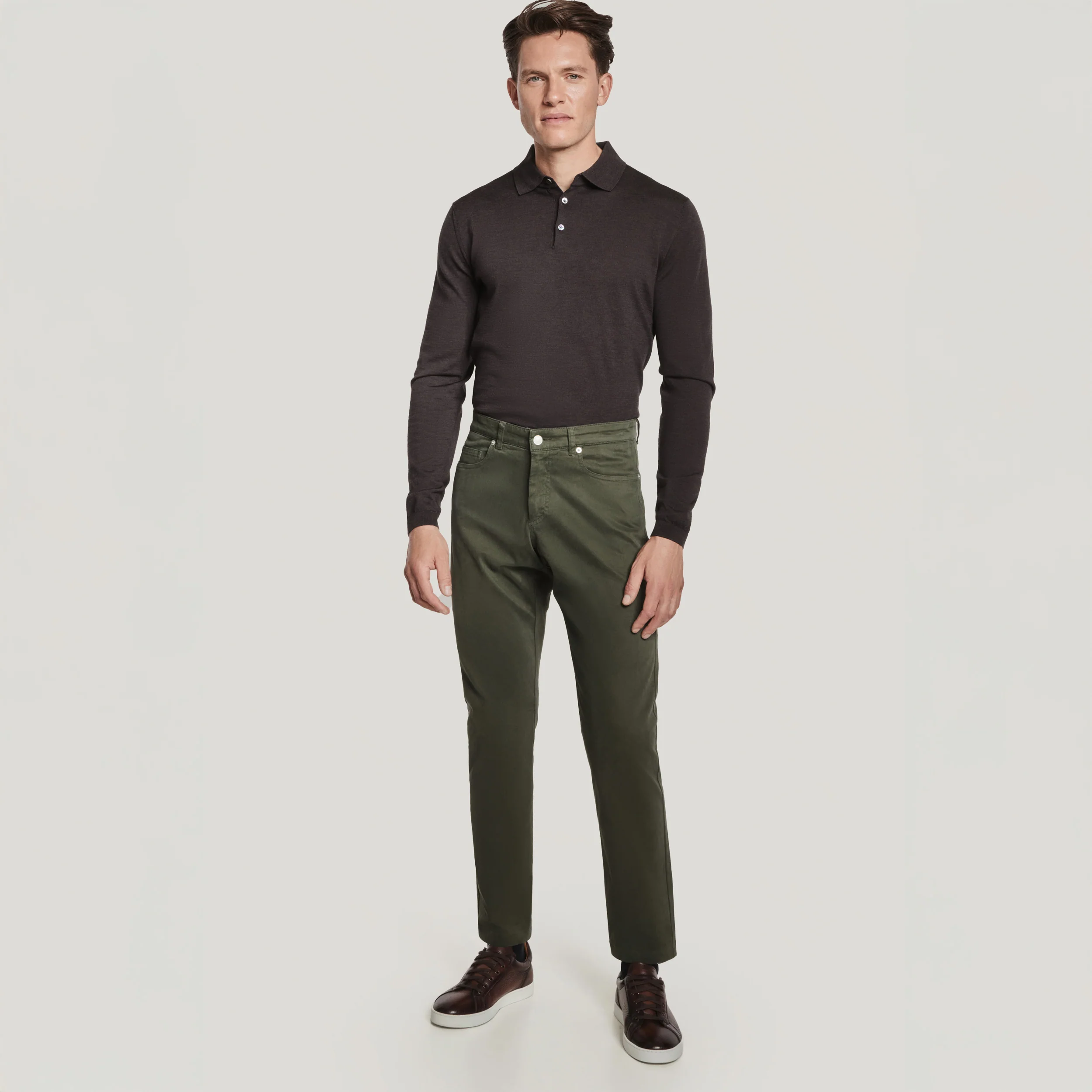 Green Jackie Brushed Cotton Modern Fit Five Pocket Pants - Jack Victor - Image 3