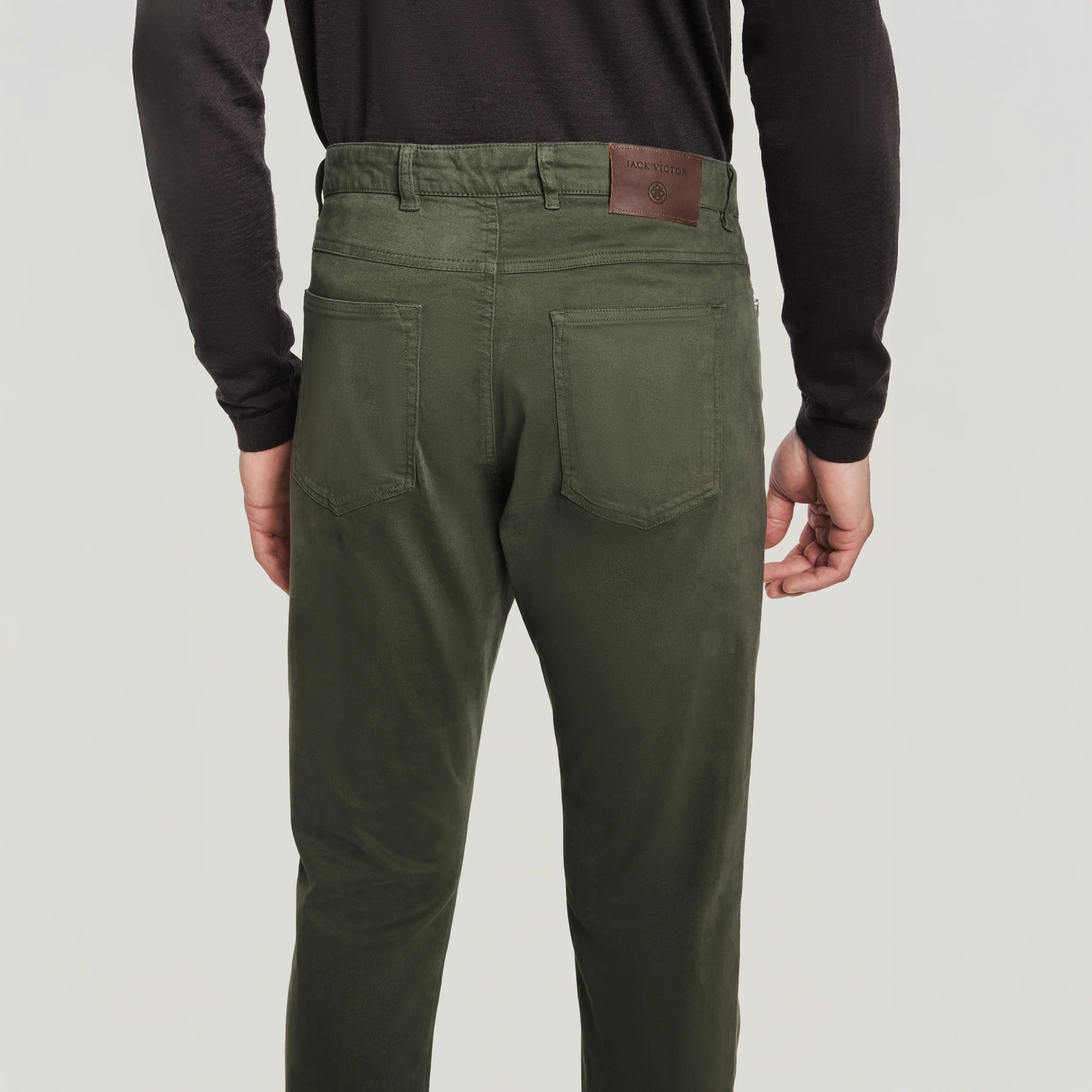 Green Jackie Brushed Cotton Modern Fit Five Pocket Pants - Jack Victor - Image 4