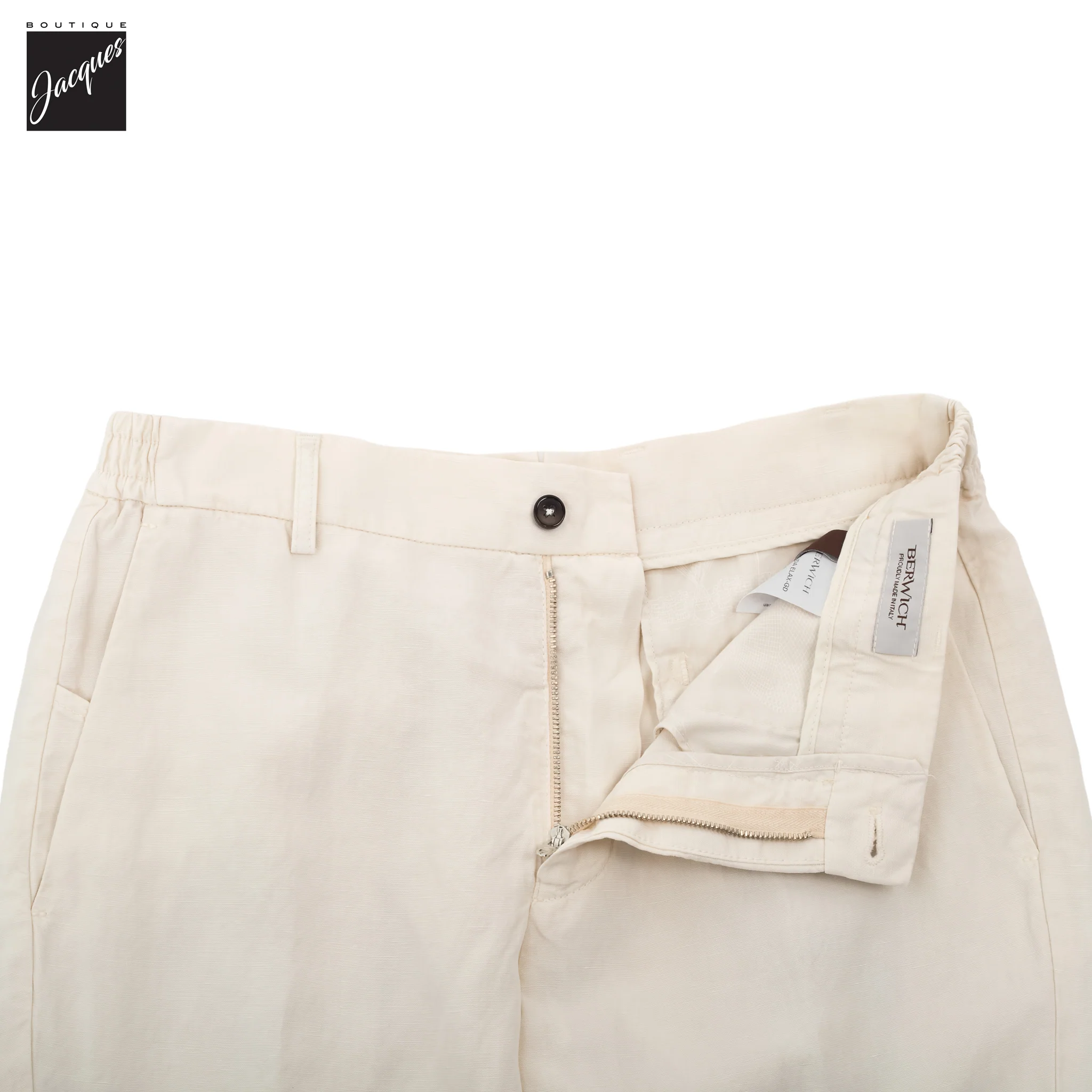 Latte Cream Lyocell-Linen Elax Bermuda Shorts - Berwich - Image 4