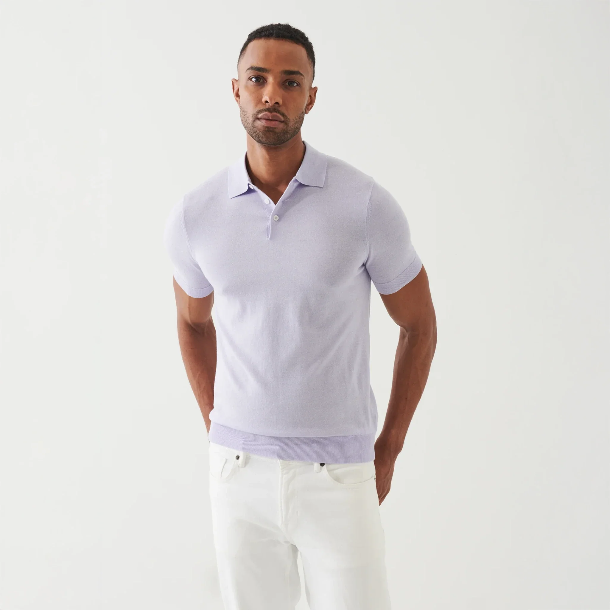 Lavender Cupro-Merino Knit Polo Shirt - Patrick Assaraf - Image 5