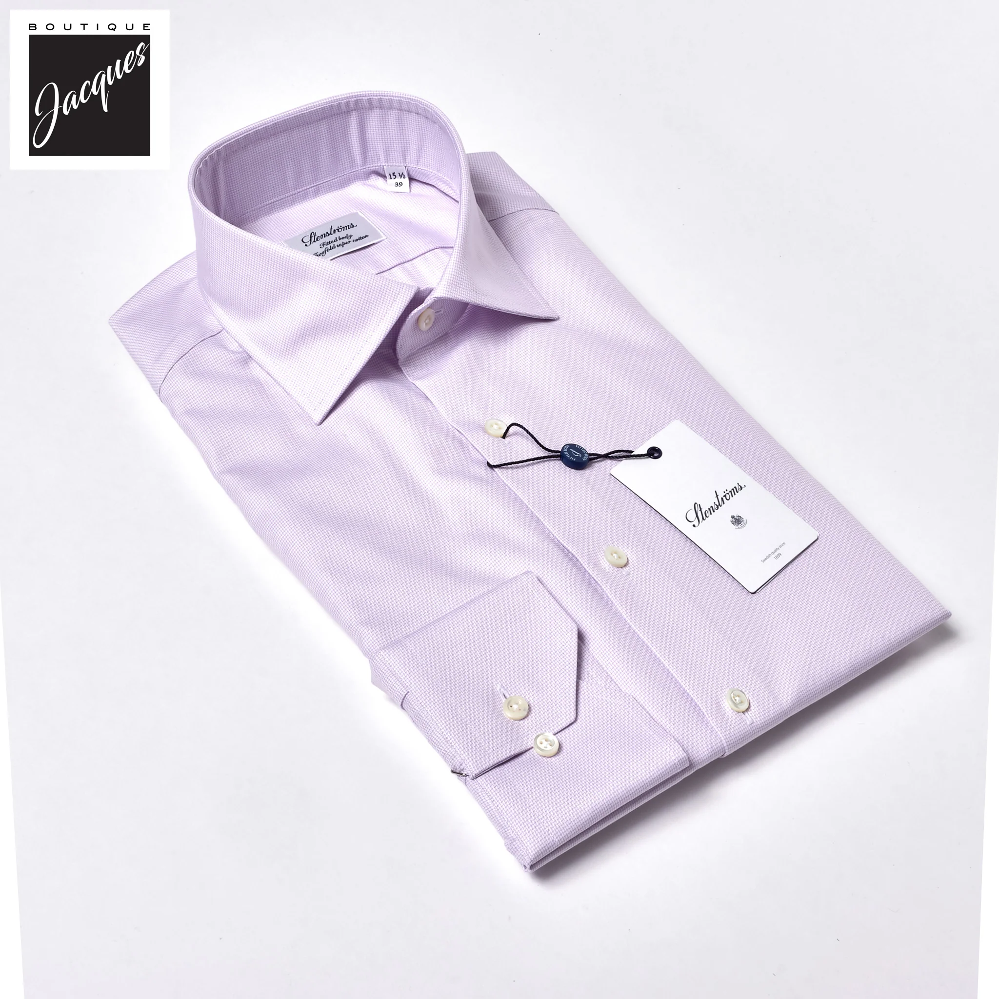 Lavender Micro Check Twill Fitted Body Shirt - Stenströms - Image 2