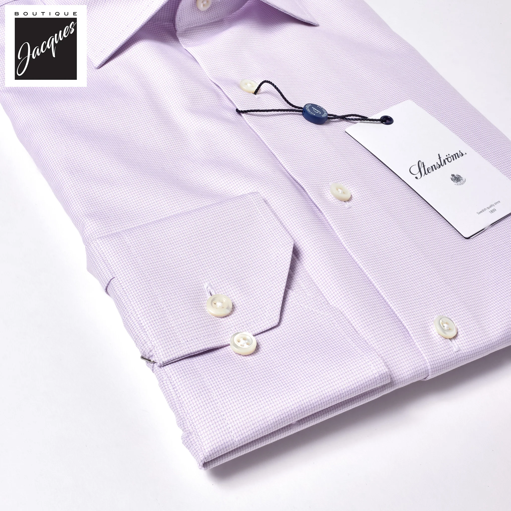 Lavender Micro Check Twill Fitted Body Shirt - Stenströms - Image 3