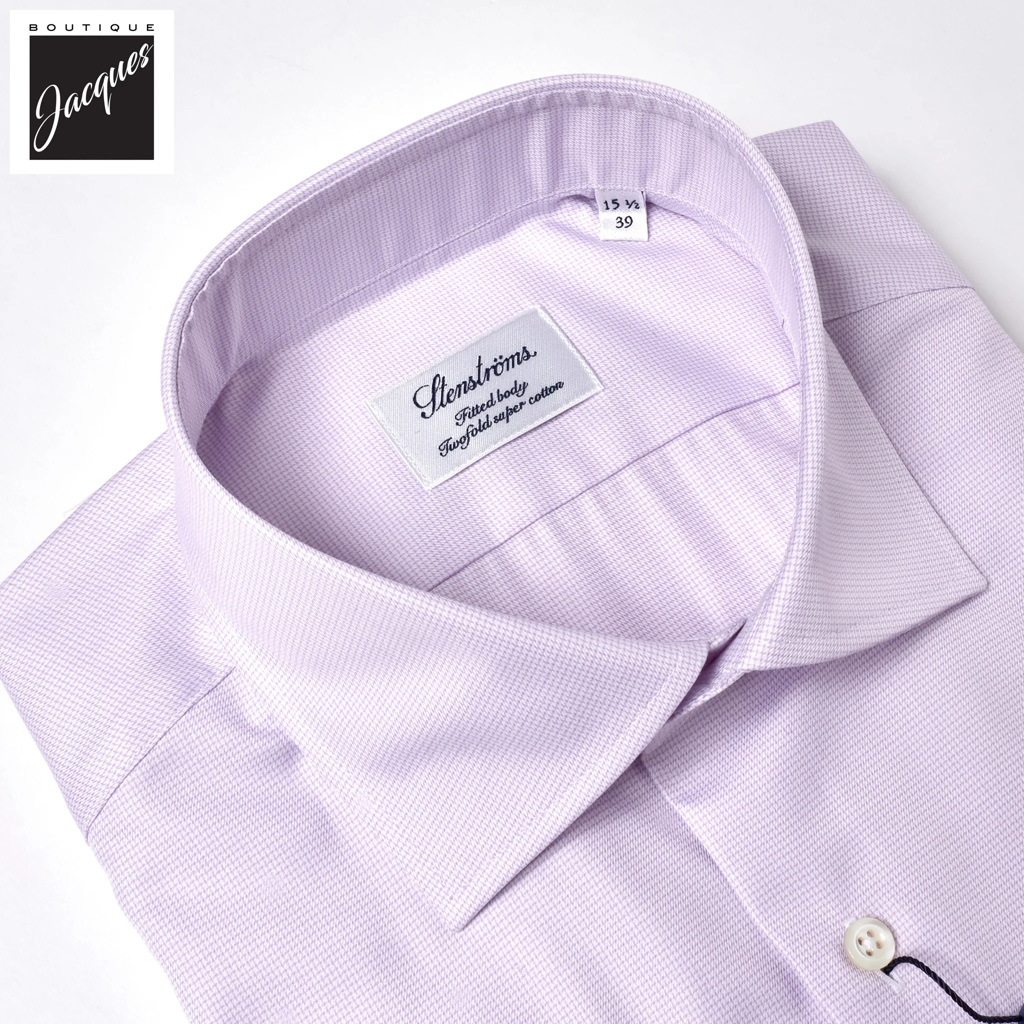 Lavender Micro Check Twill Fitted Body Shirt - Stenströms - Image 4
