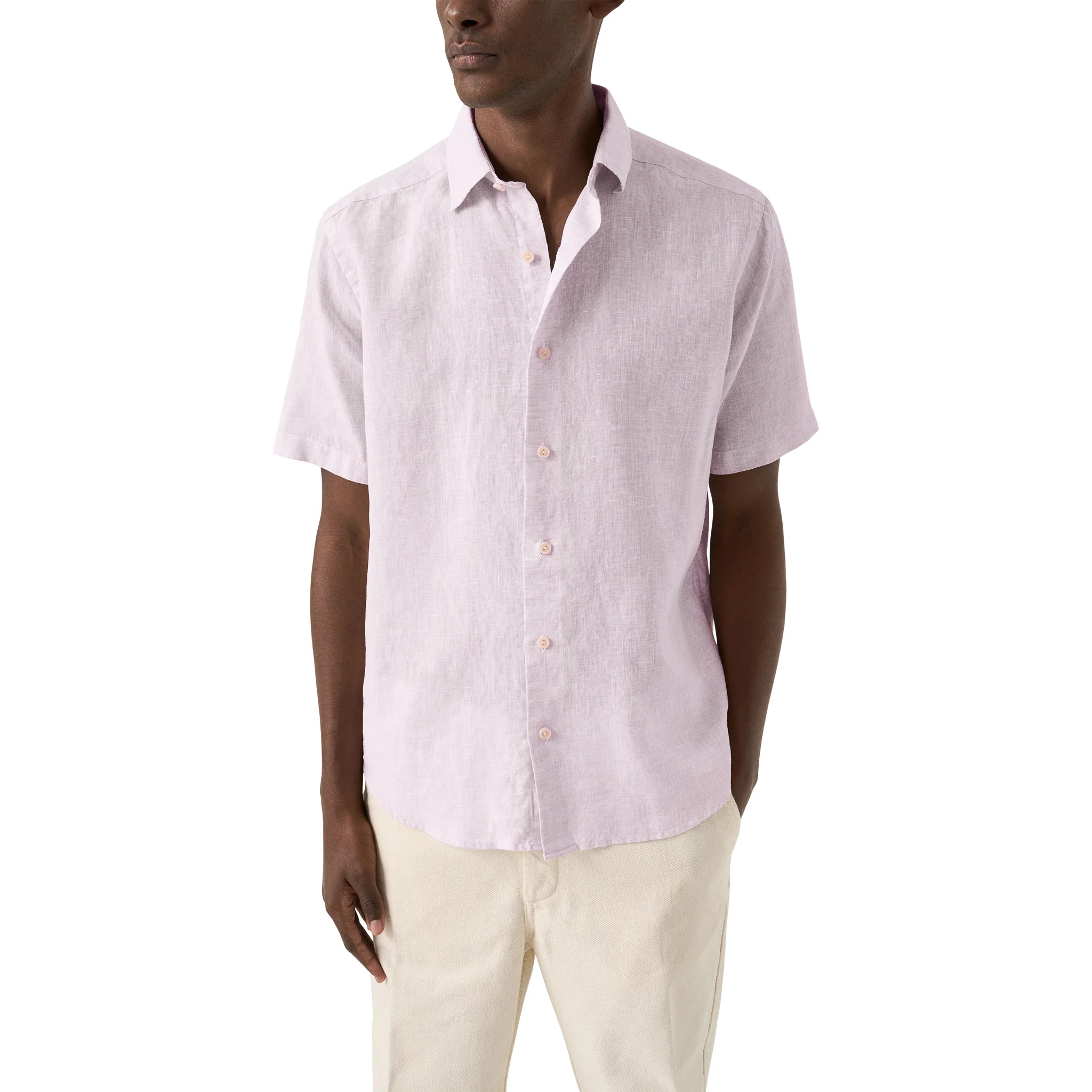 Lavender Solid Linen Short Sleeve Casual Fit Shirt - ETON - Image 3