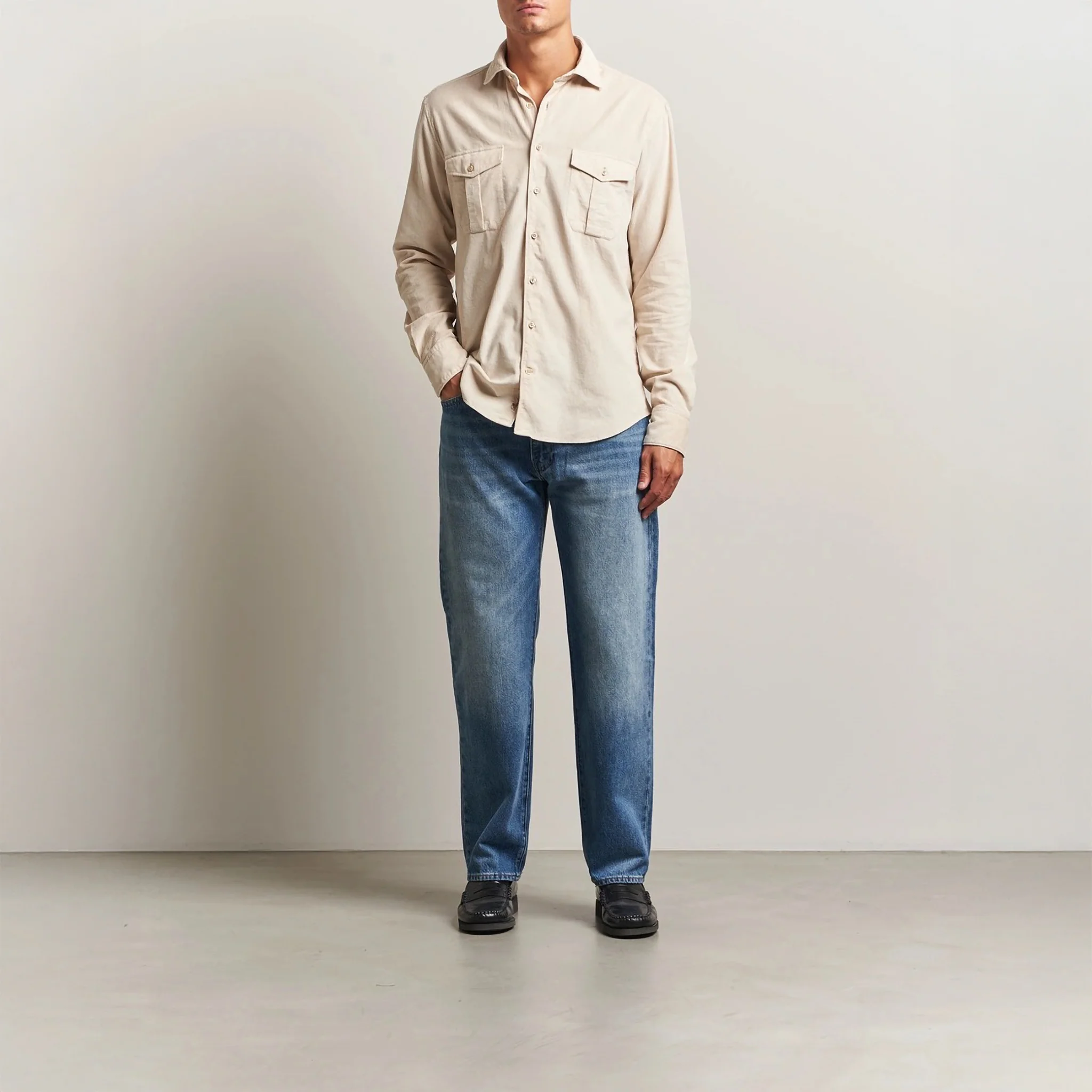 Light Beige Corduroy Slimline Overshirt - Stenströms - Image 8
