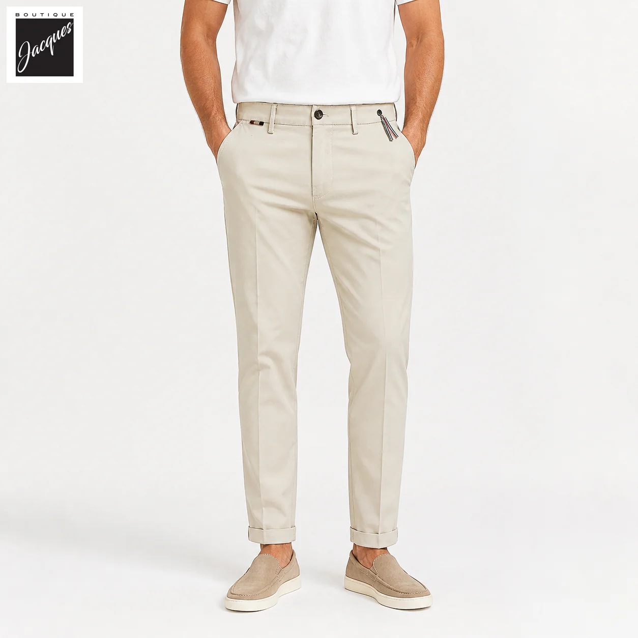 Light Beige Gaberdine Stretch Torino Slim Fit Chino Pants - Mason's
