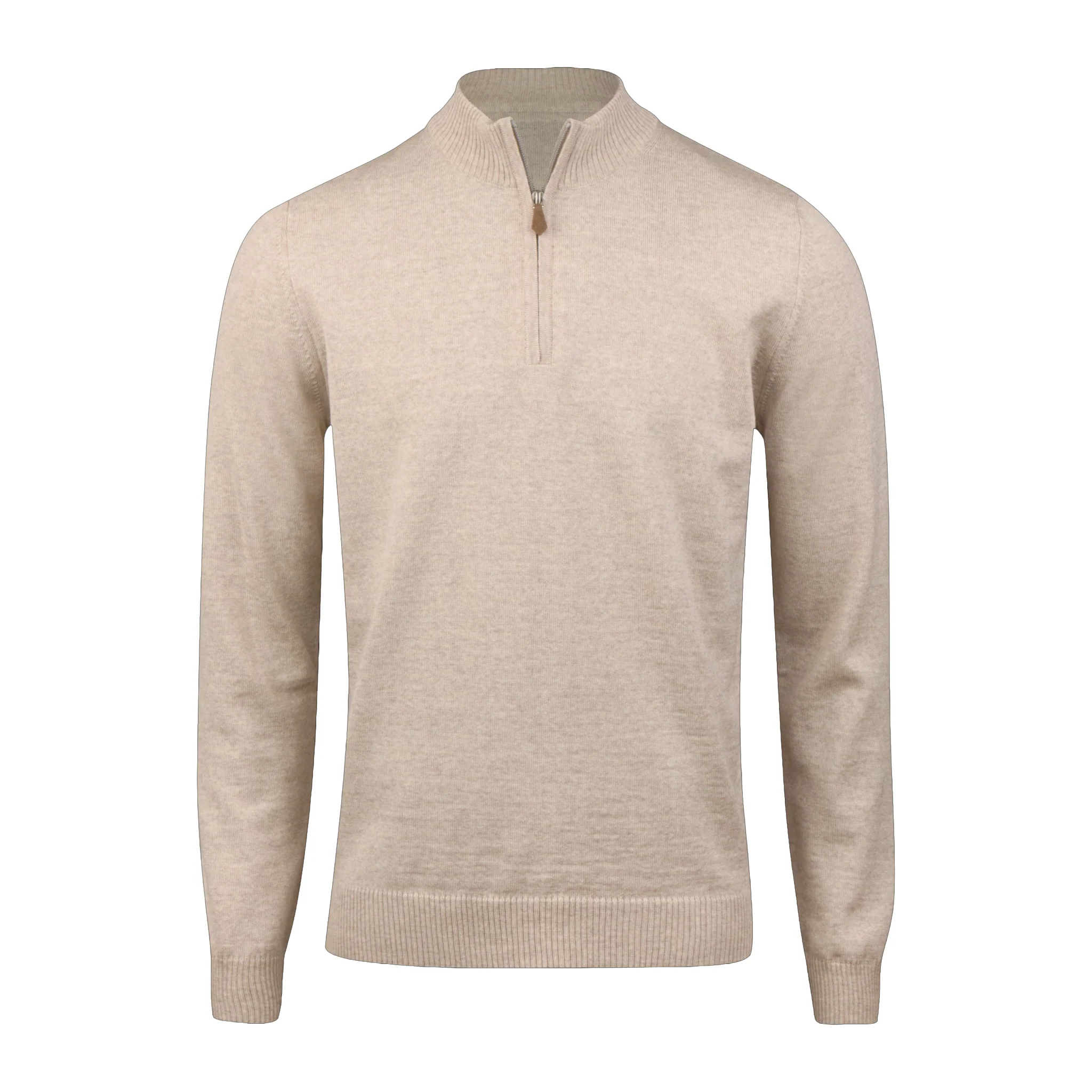 Light Beige Merino Wool Half Zip Sweater - Stenströms