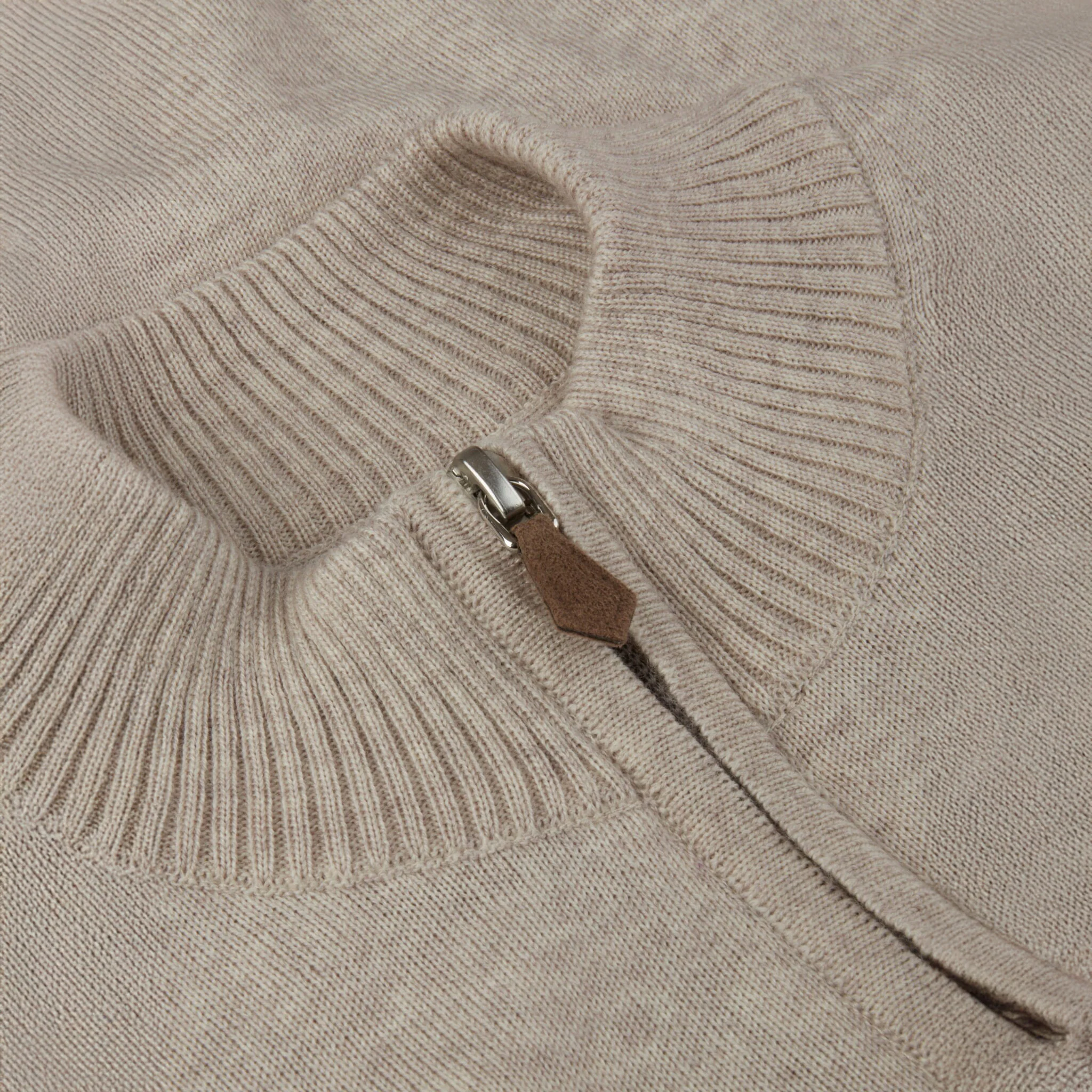 Light Beige Merino Wool Half Zip Sweater - Stenströms - Image 3