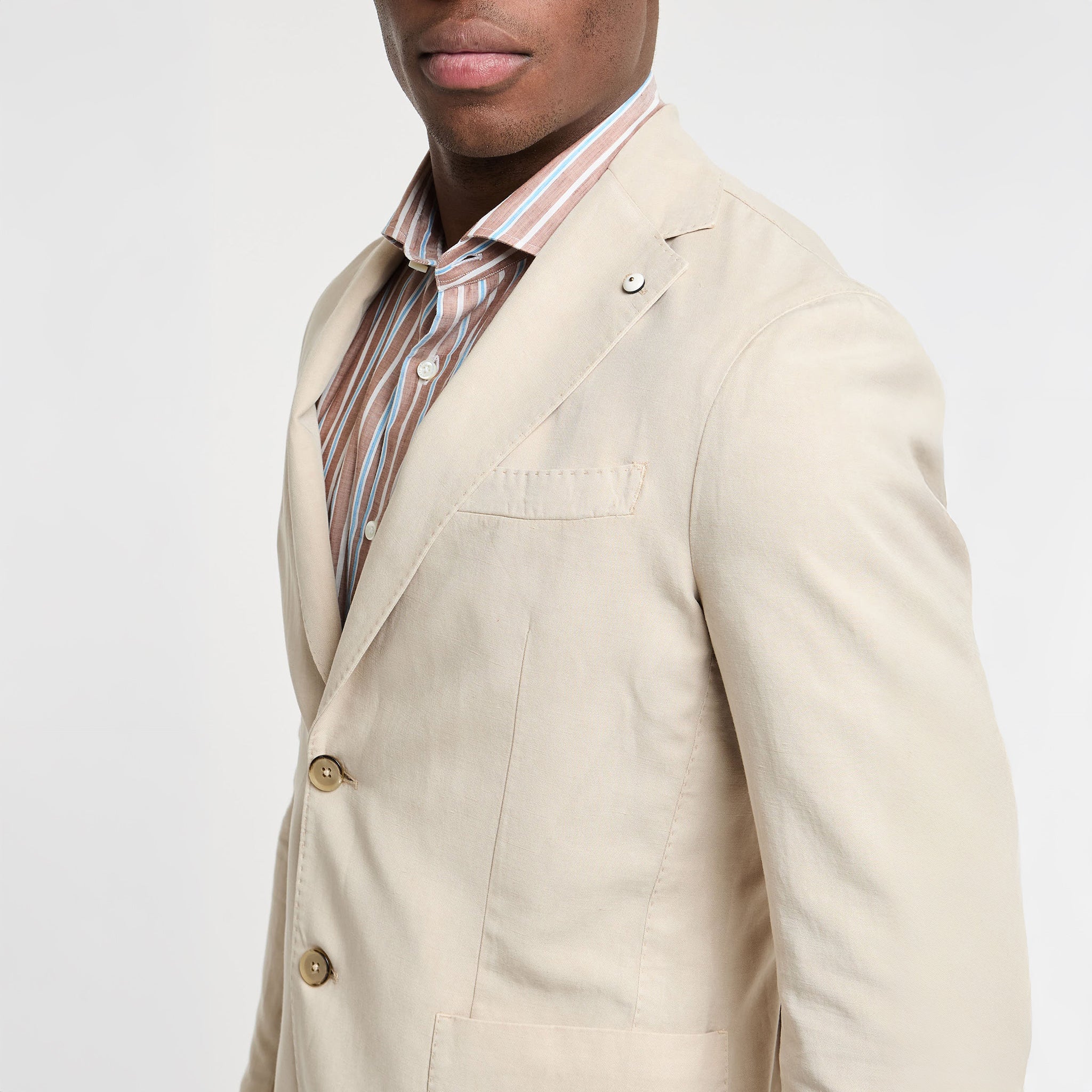 Light Beige Solid Lyocell-Linen-Cotton Unlined Sport Jacket - L.B.M 1911 - Image 3