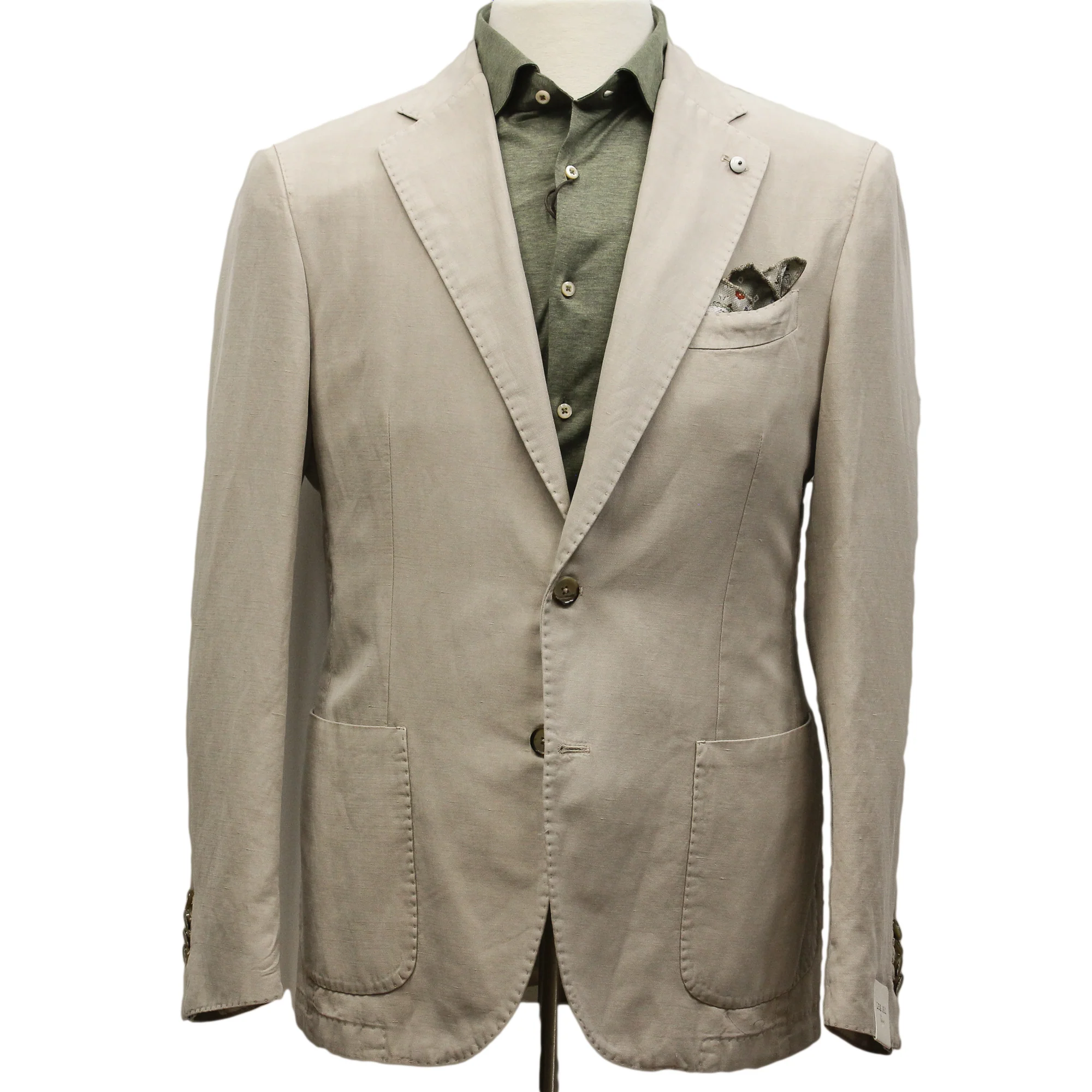 Light Beige Solid Lyocell-Linen-Cotton Unlined Sport Jacket - L.B.M 1911 - Image 4