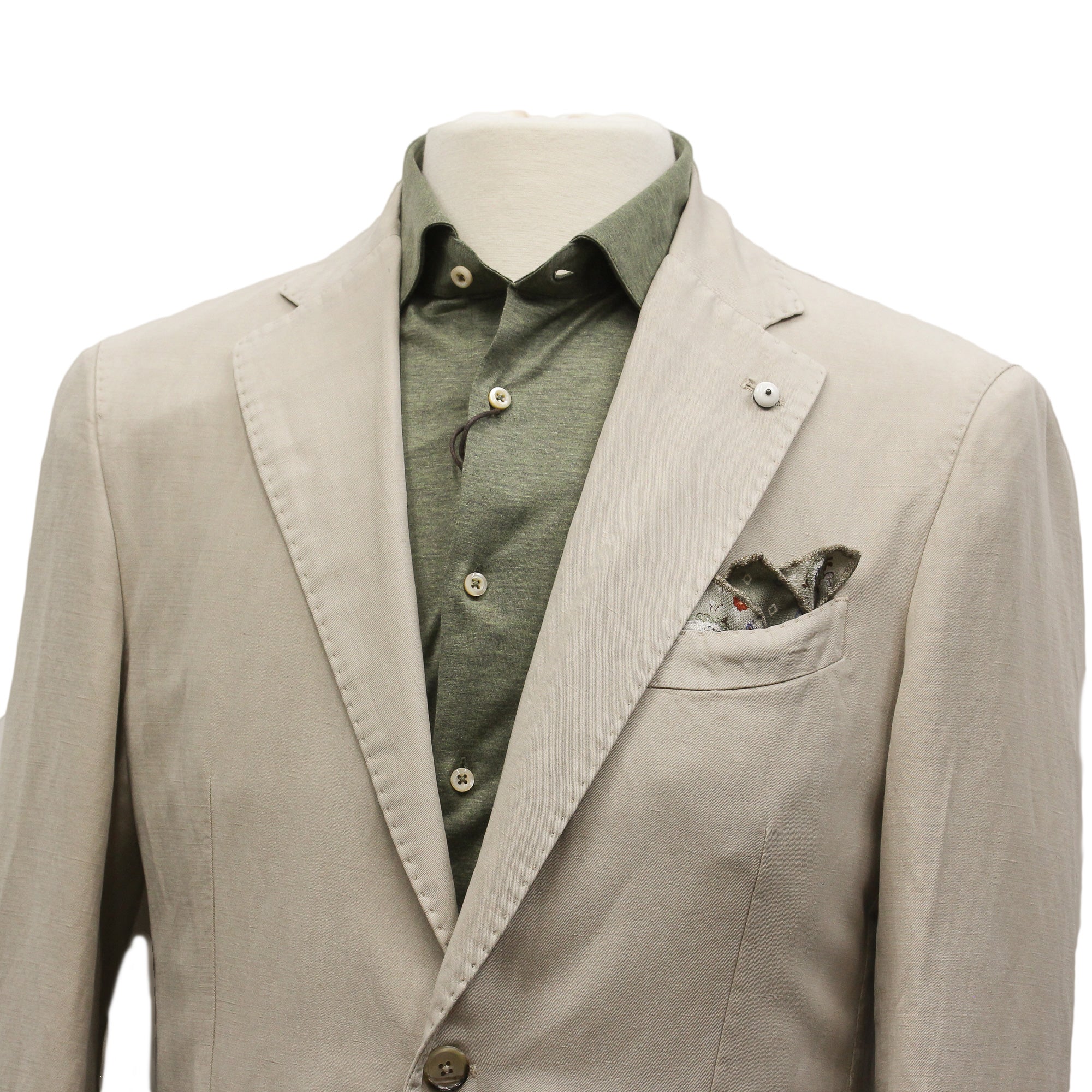 Light Beige Solid Lyocell-Linen-Cotton Unlined Sport Jacket - L.B.M 1911 - Image 5