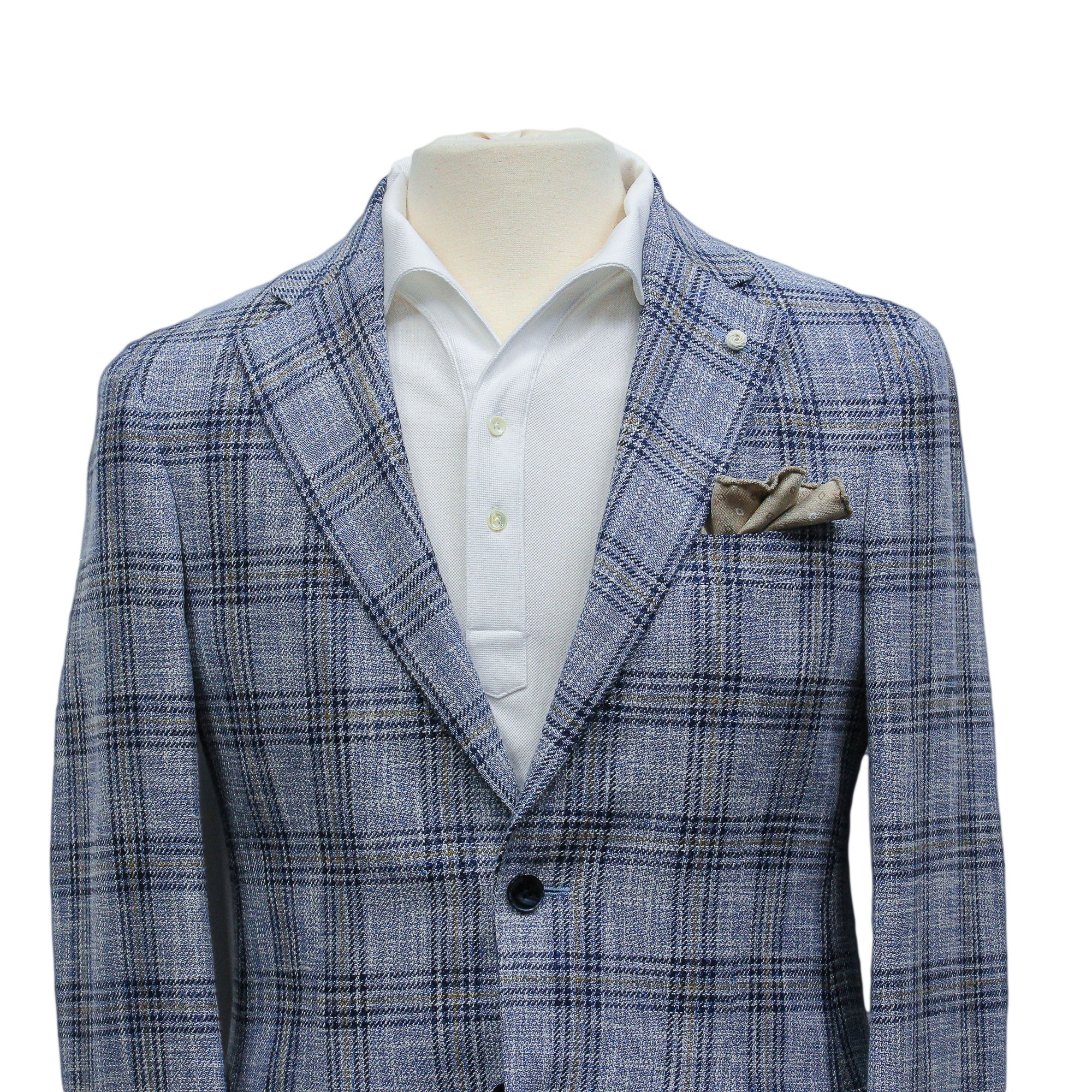 Light Blue Check Cotton-Wool Dream Fit Sport Jacket - Luigi Bianchi - Image 3