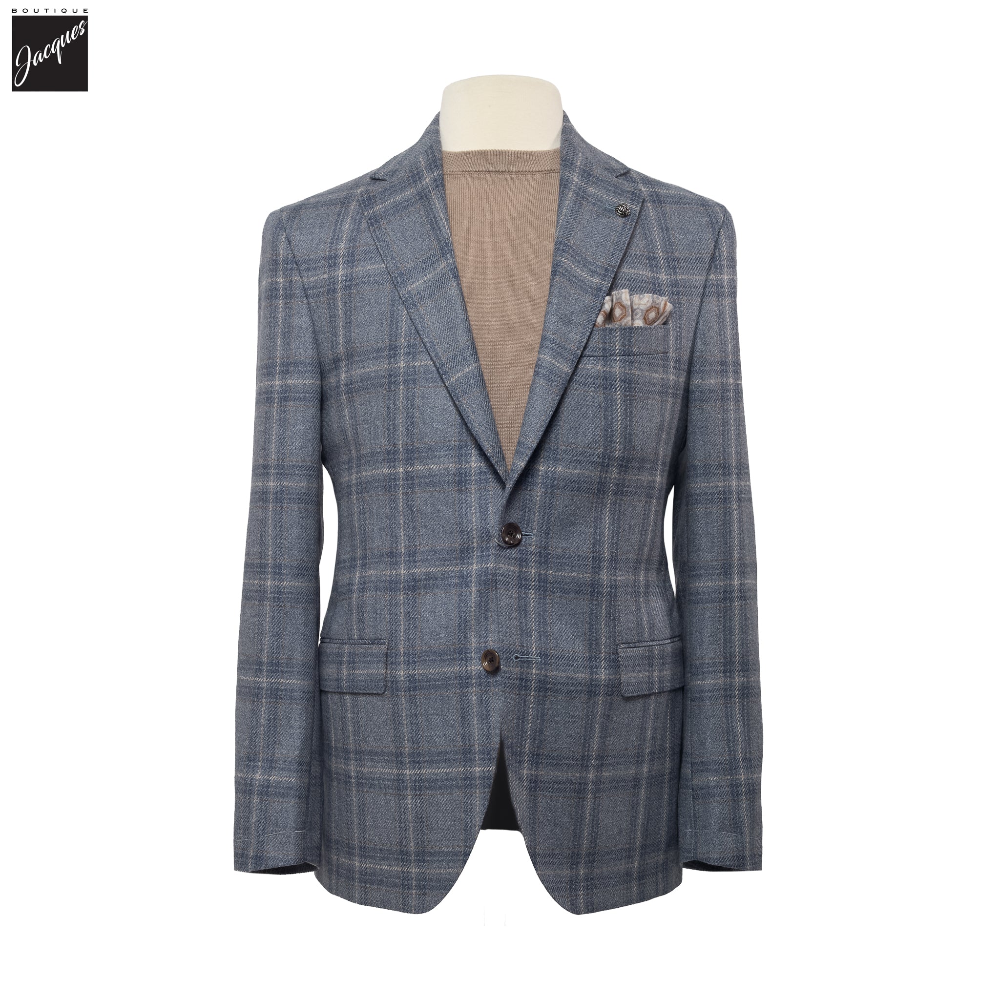 Light Blue Check McAllen Loro Piana Wool Silk Contemporary Fit Sport Jacket - Jack Victor