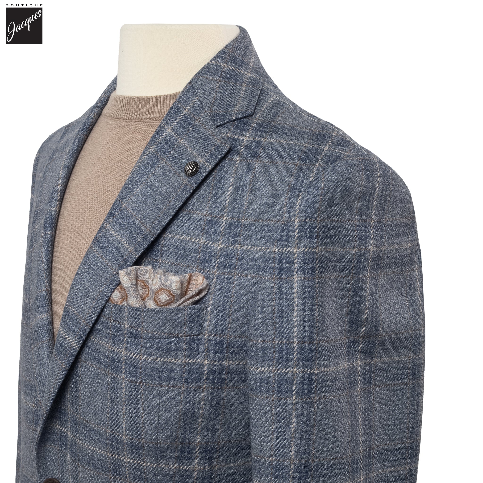 Light Blue Check McAllen Loro Piana Wool Silk Contemporary Fit Sport Jacket - Jack Victor - Image 2
