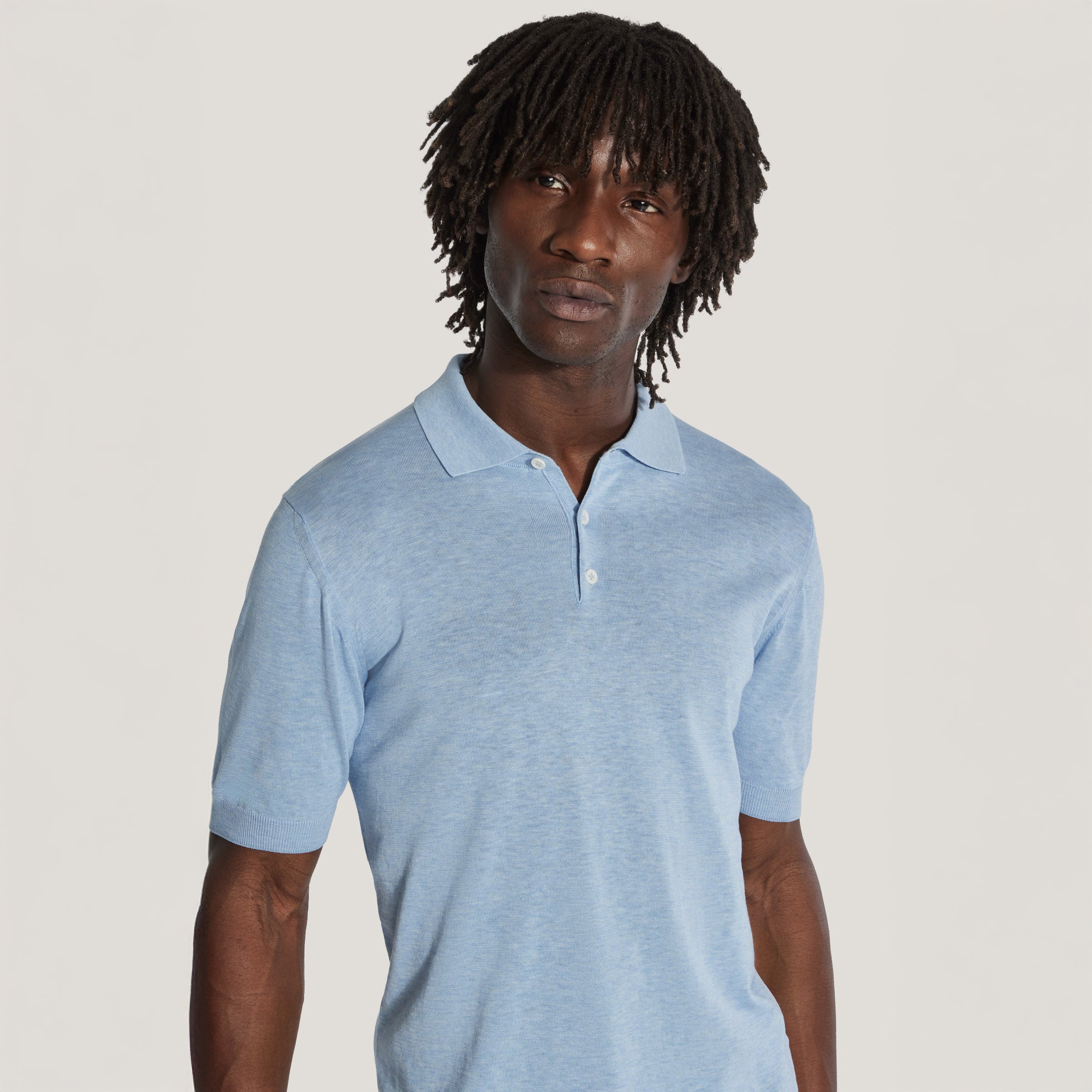 Light Blue Cotton Silk Knit Tupper Polo - Jack Victor - Image 2