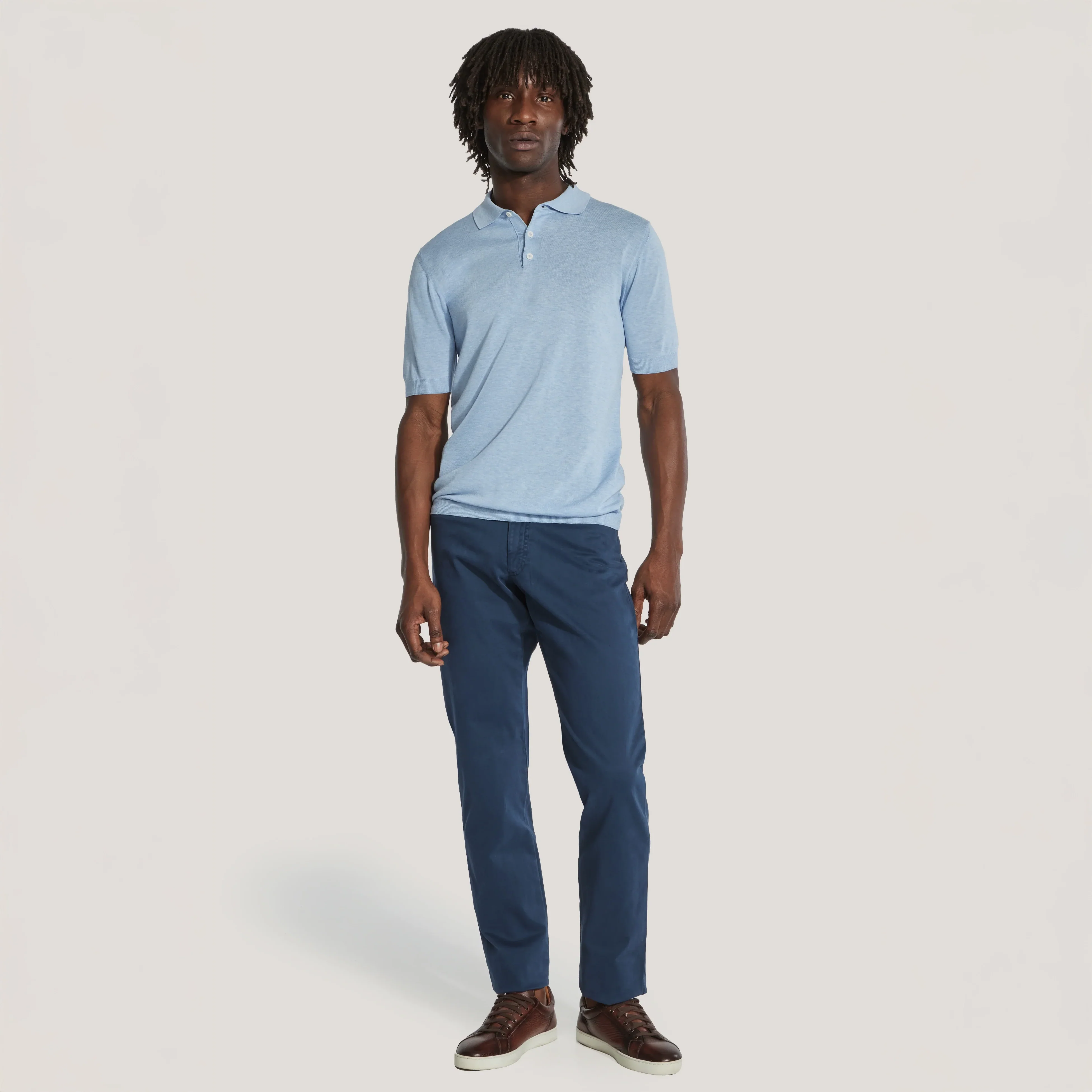 Light Blue Cotton Silk Knit Tupper Polo - Jack Victor - Image 3