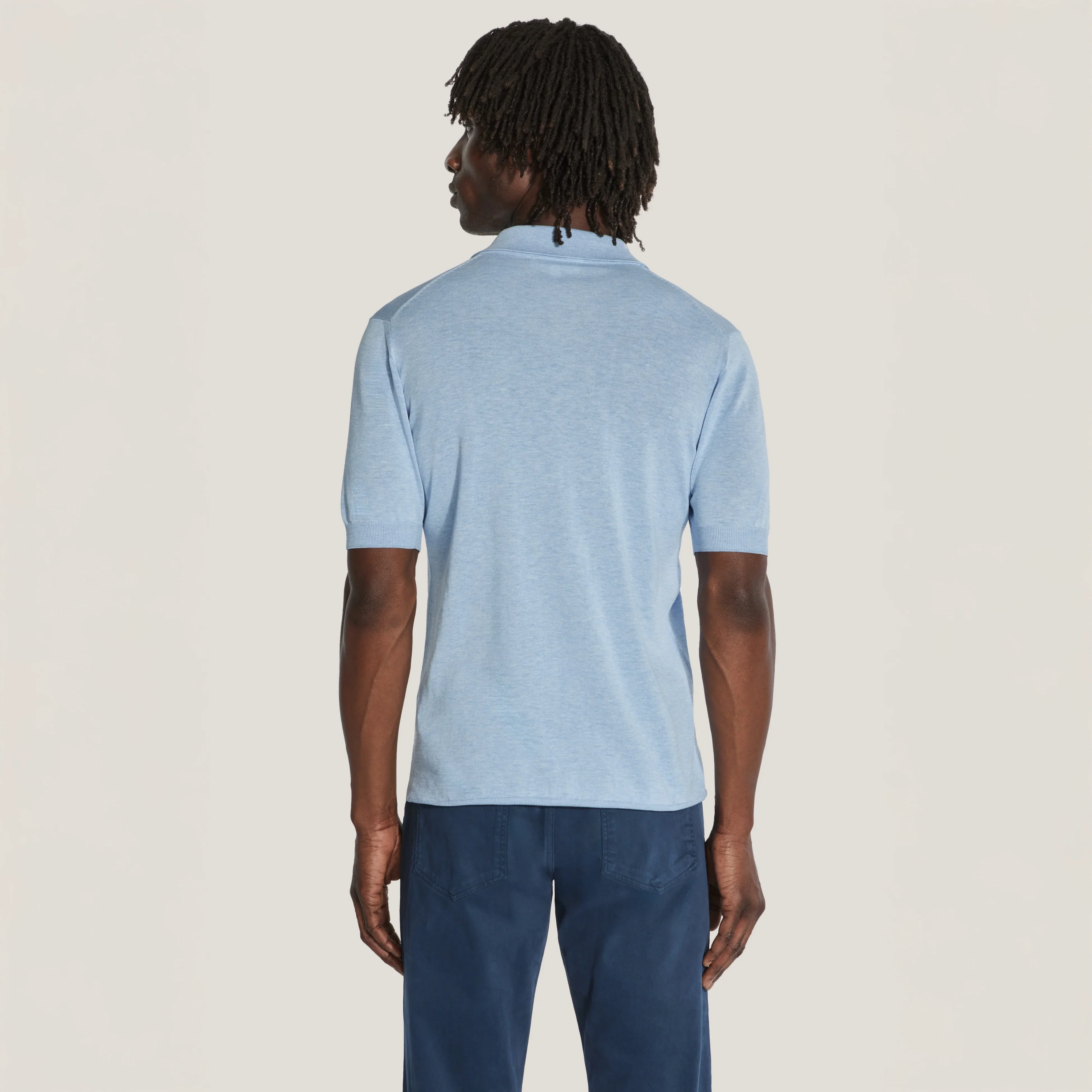Light Blue Cotton Silk Knit Tupper Polo - Jack Victor - Image 4