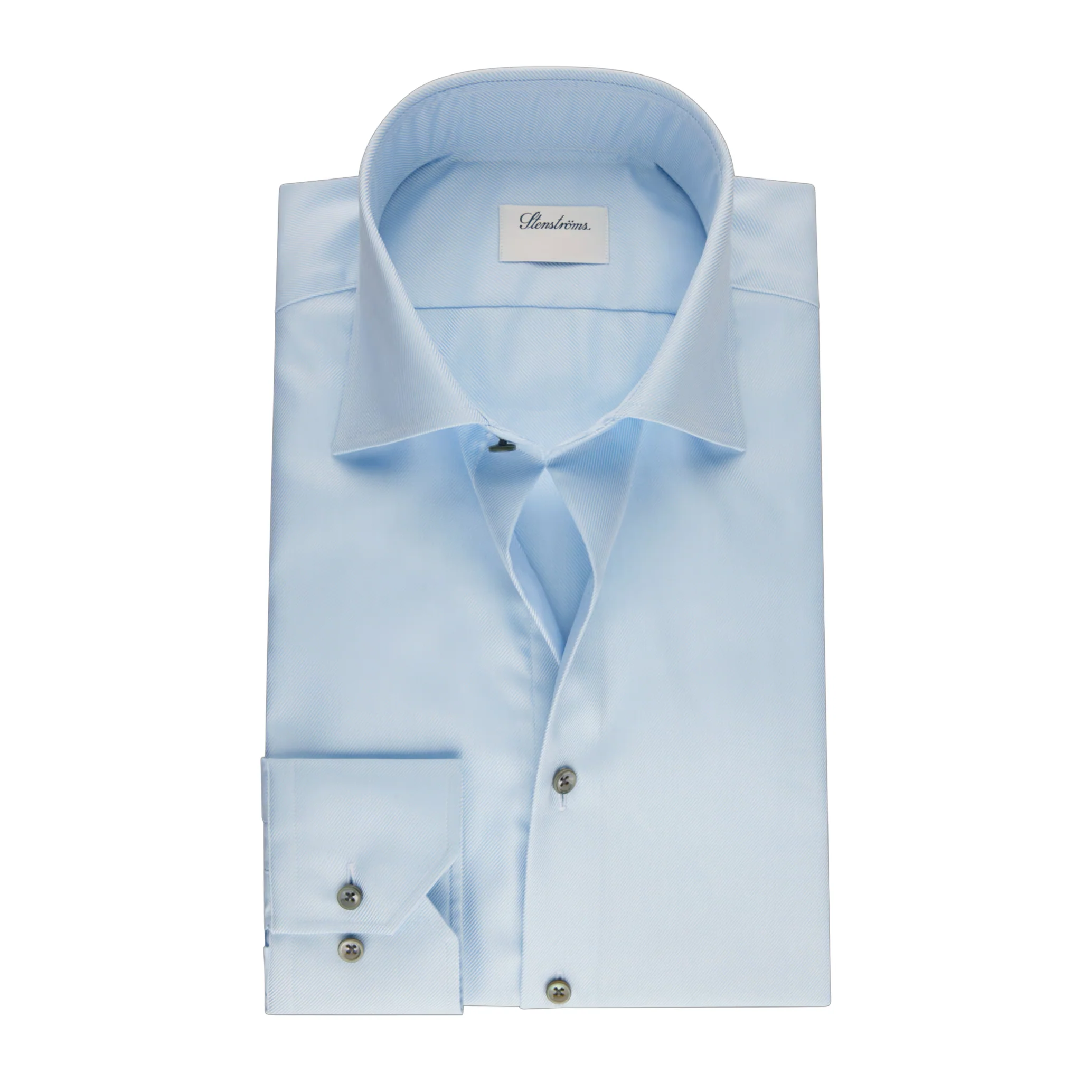 Light Blue Cotton Twill Fitted Body Dress Shirt - Stenströms