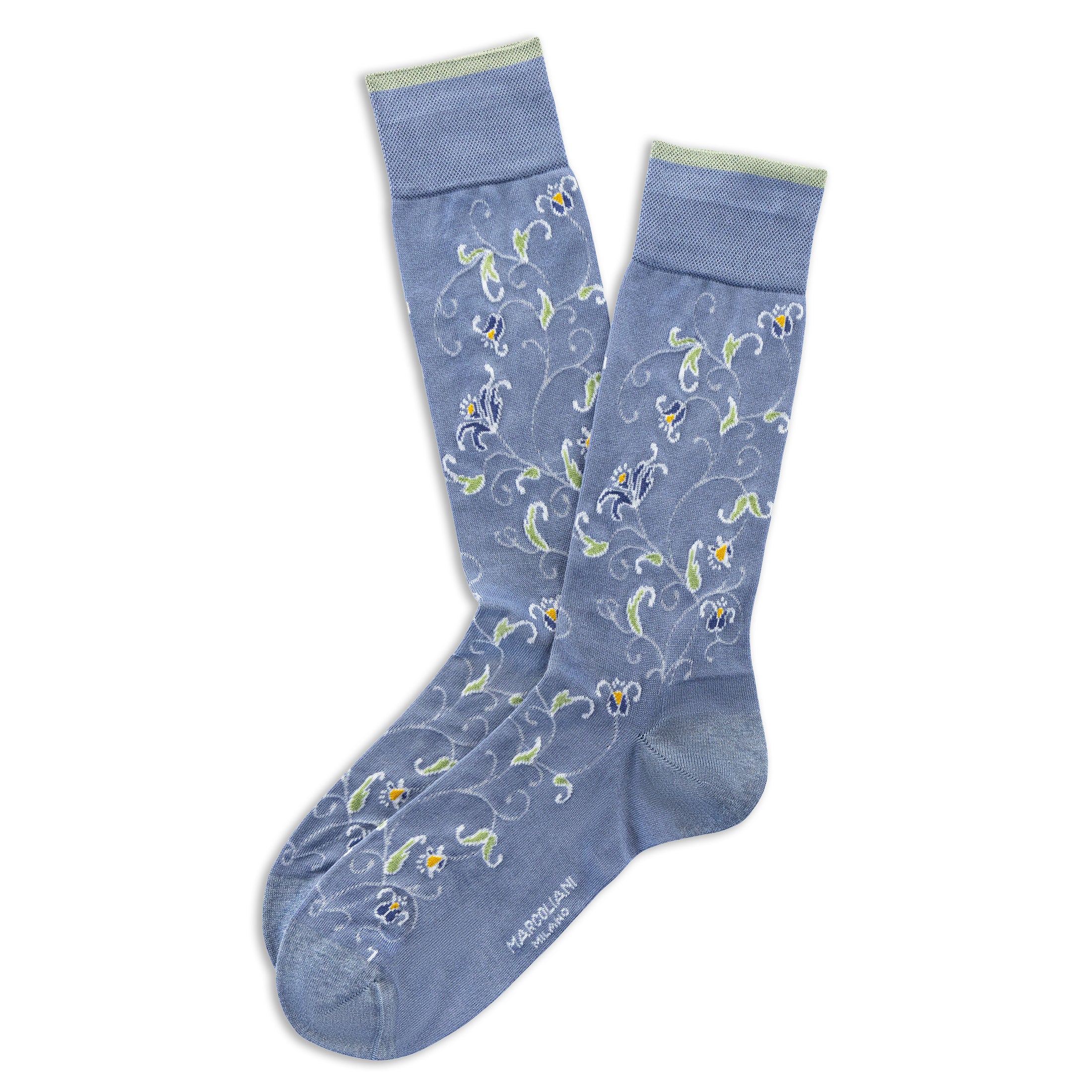 Light Blue Denim Fresh of Modal Kalee Flower Mid-Calf Socks - Marcoliani