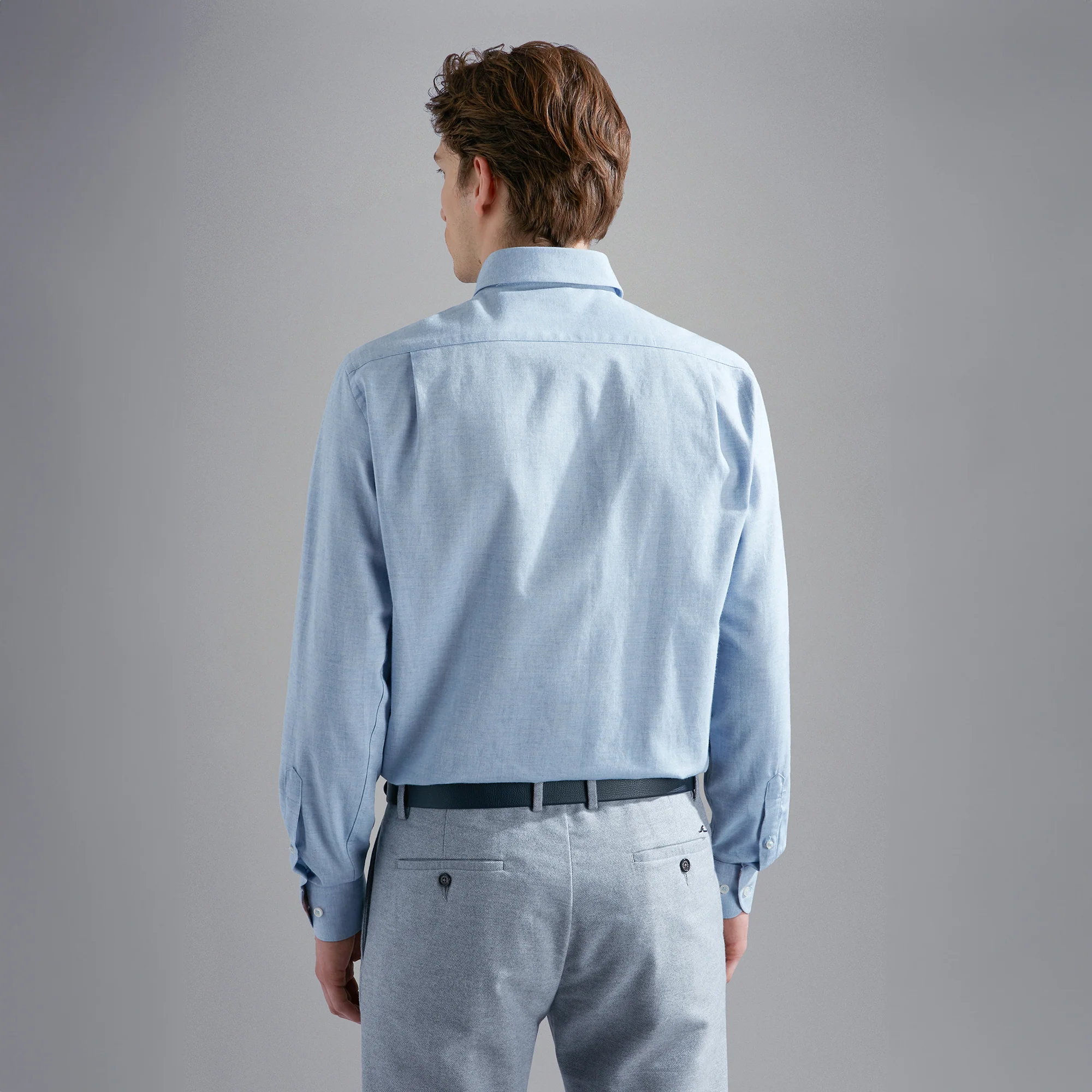 Light Blue Flannel Cotton Button-Down Shirt W/ Contrast Trim - Paul & Shark - Image 4