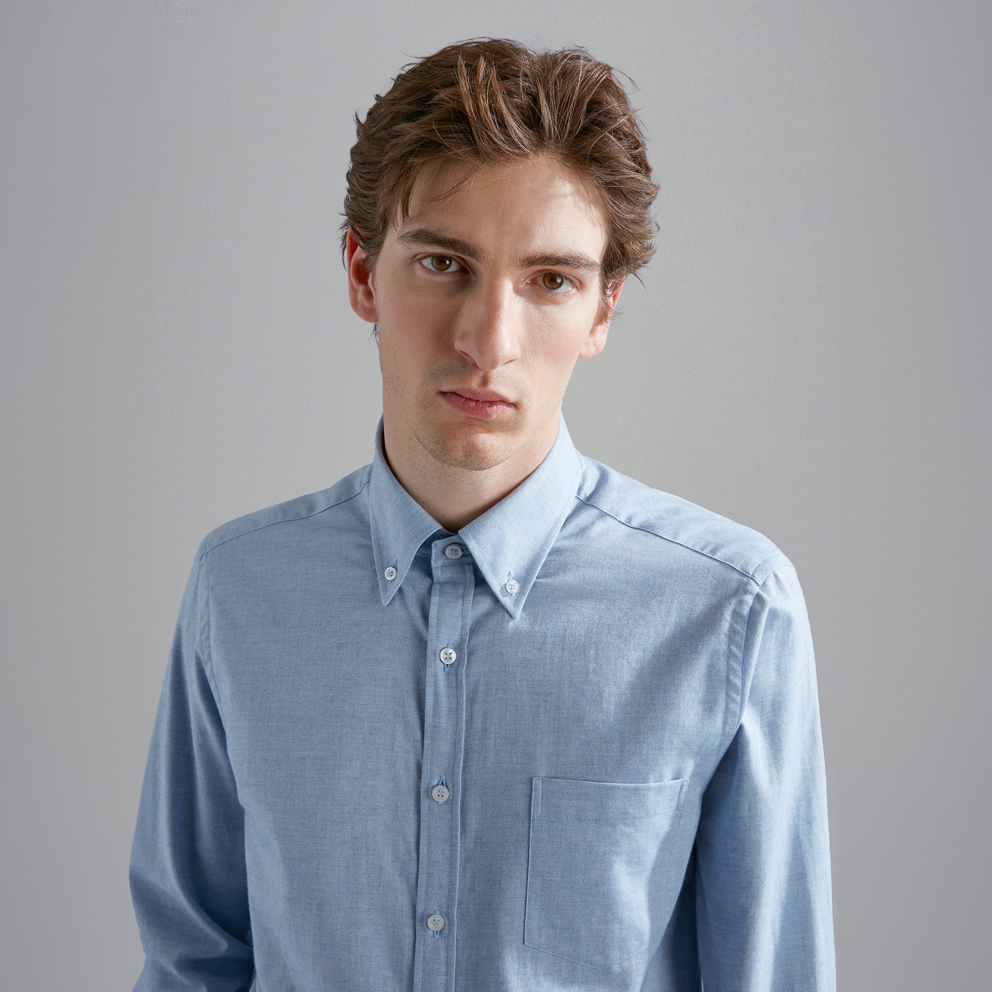 Light Blue Flannel Cotton Button-Down Shirt W/ Contrast Trim - Paul & Shark - Image 5