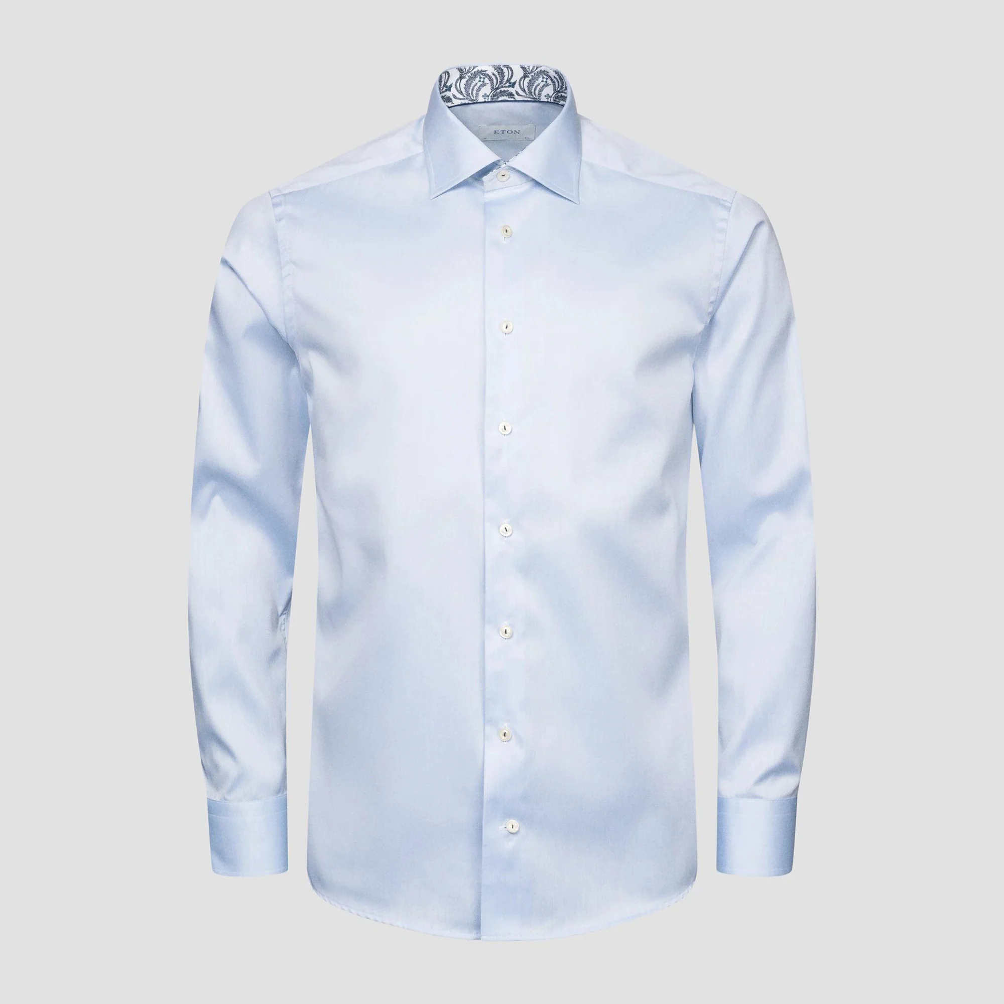 Light Blue Floral Effect Signature Twill Slim Fit Shirt - ETON - Image 2