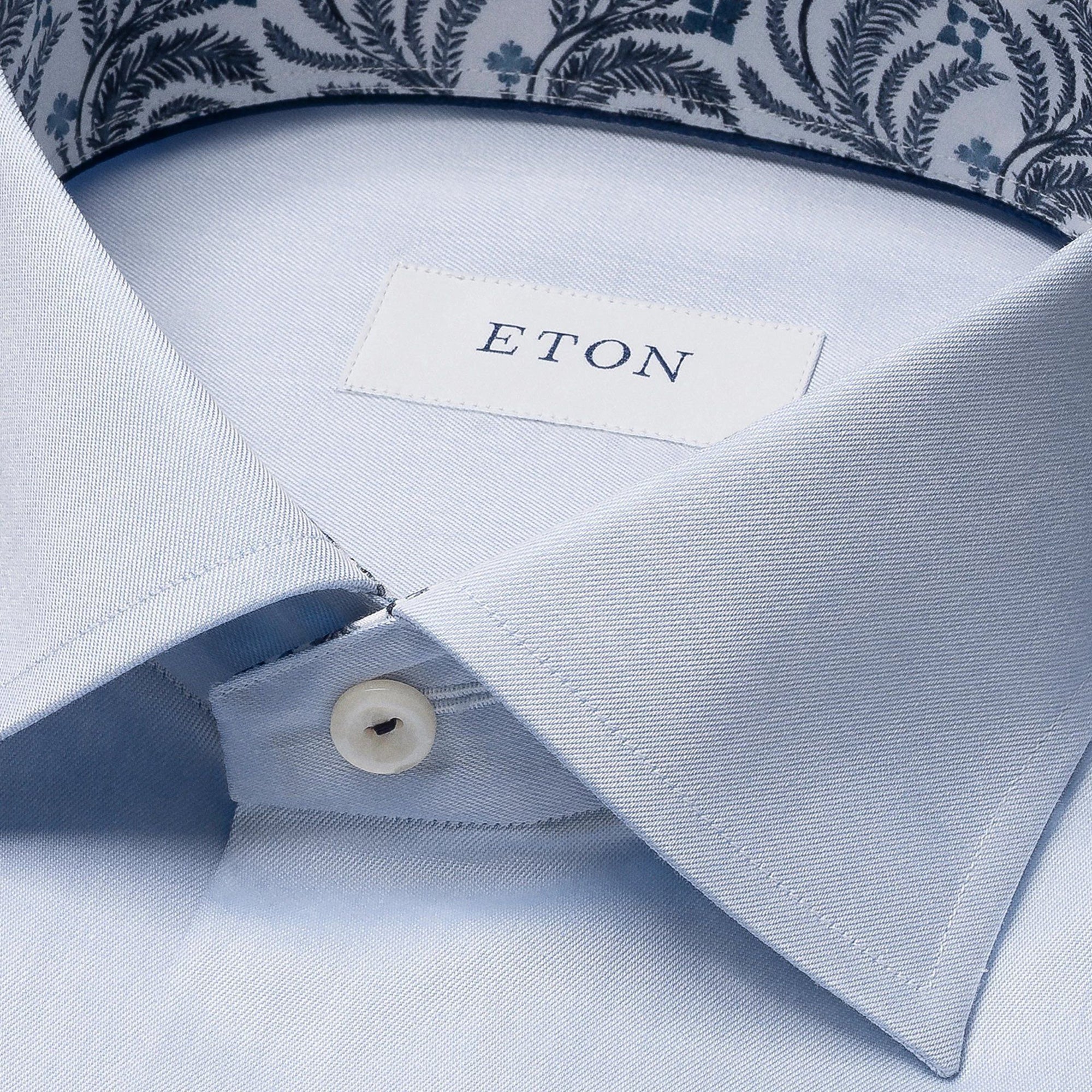 Light Blue Floral Effect Signature Twill Slim Fit Shirt - ETON - Image 3