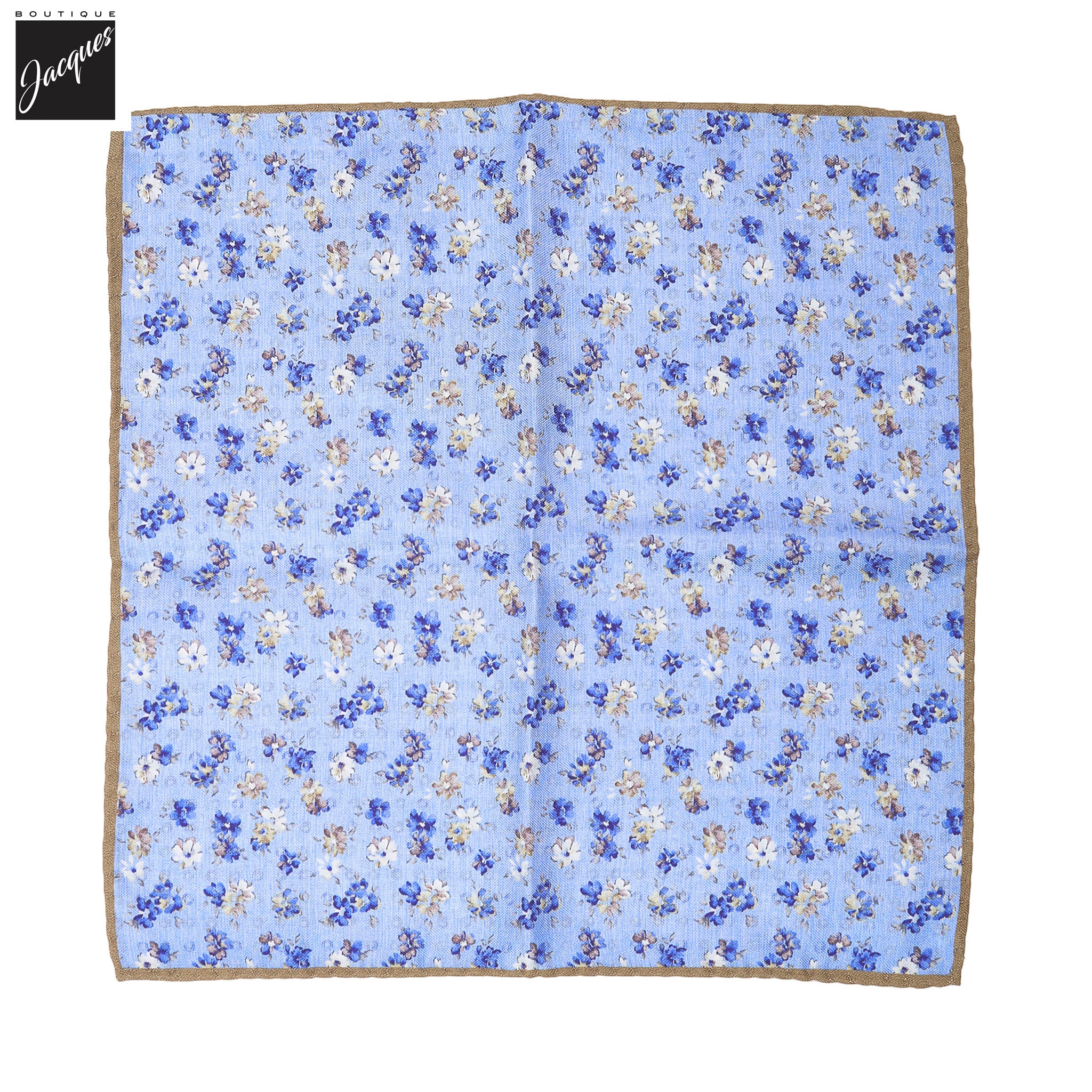 Light Blue Floral/Micro-Medallion Reversible Silk Pocket Square - DION - Image 2