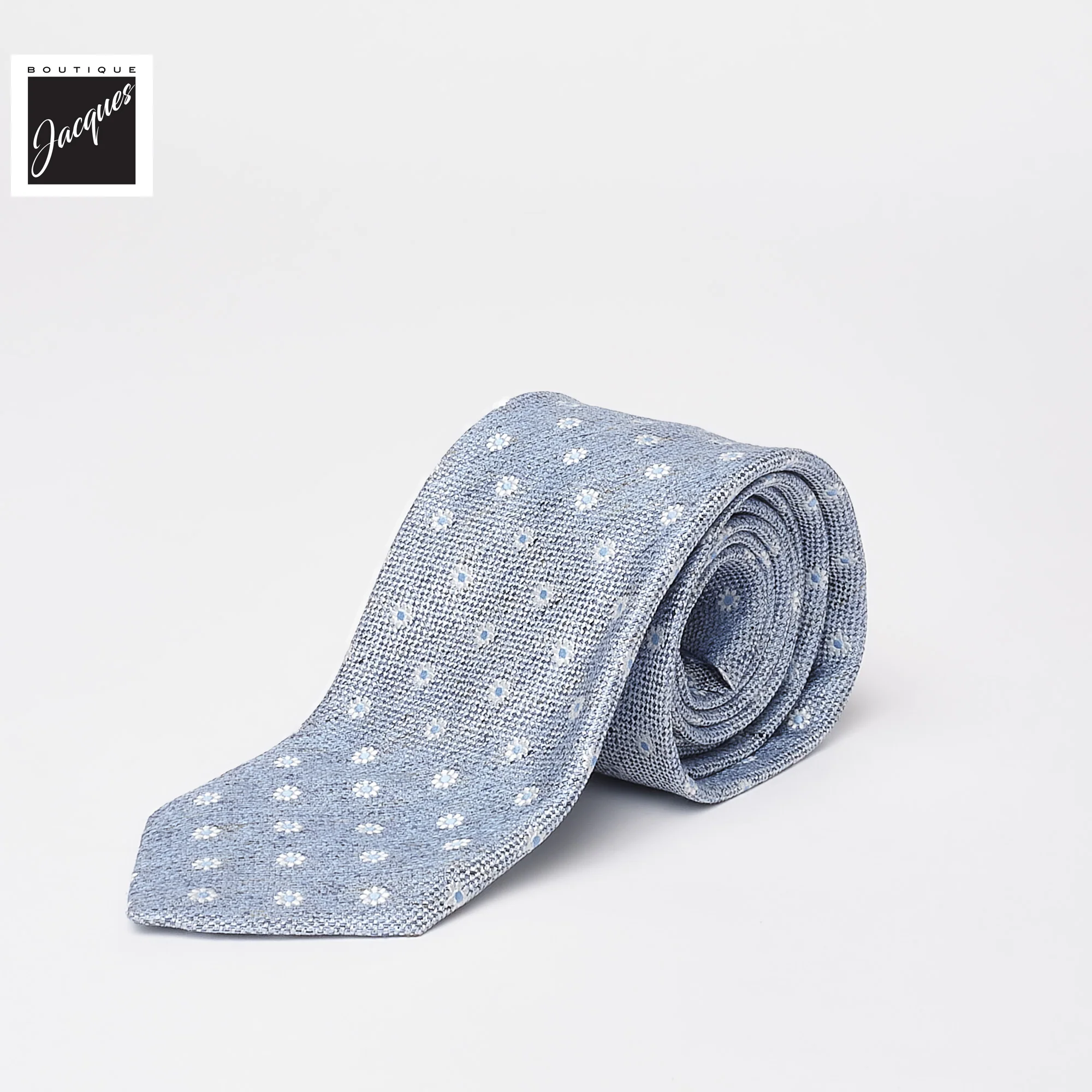 Light Blue Floral Pattern Silk-Linen Tie - Paolo Albizzati