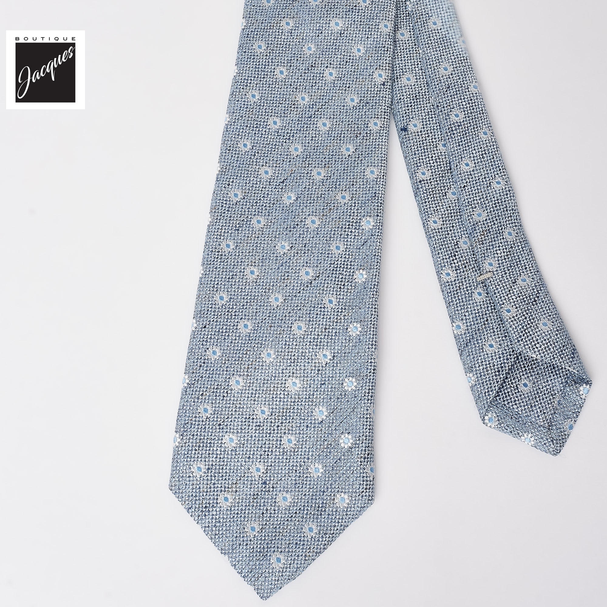 Light Blue Floral Pattern Silk-Linen Tie - Paolo Albizzati - Image 2