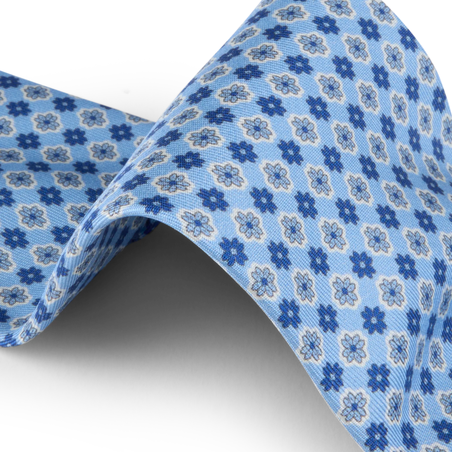Light Blue Floral Patterned Silk Tie - Stenströms - Image 3