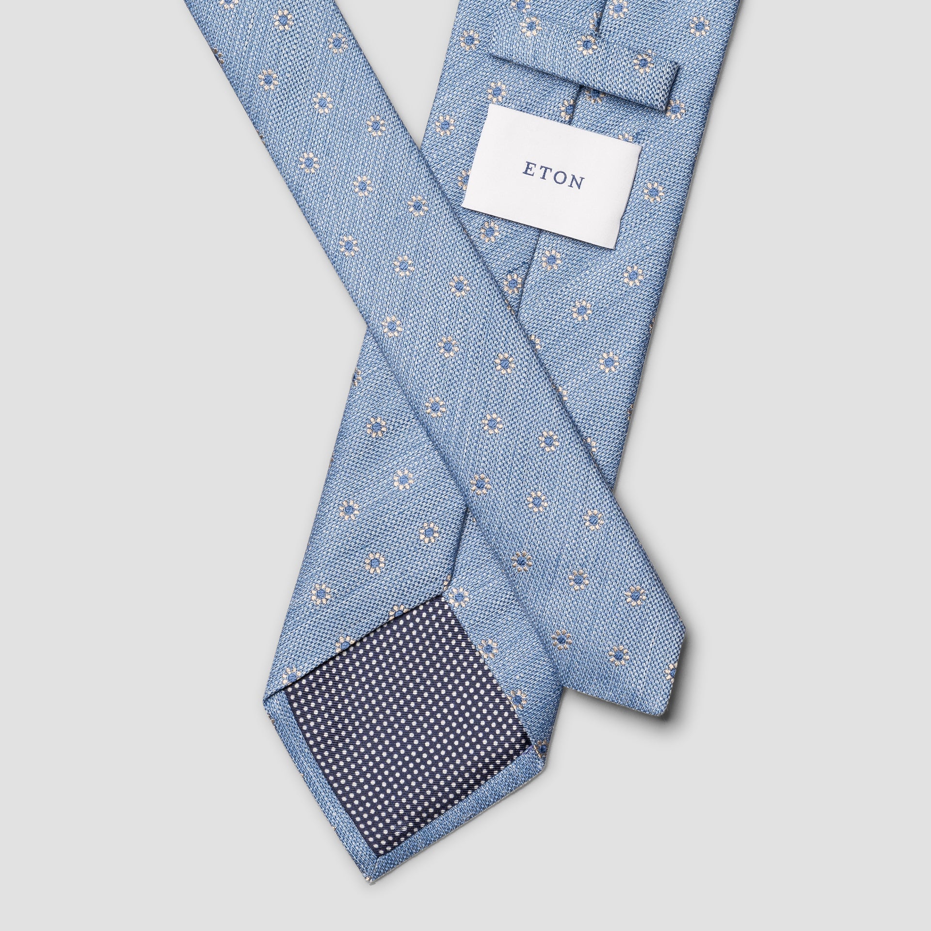 Light Blue Floral Woven Silk-Linen Tie - ETON - Image 3
