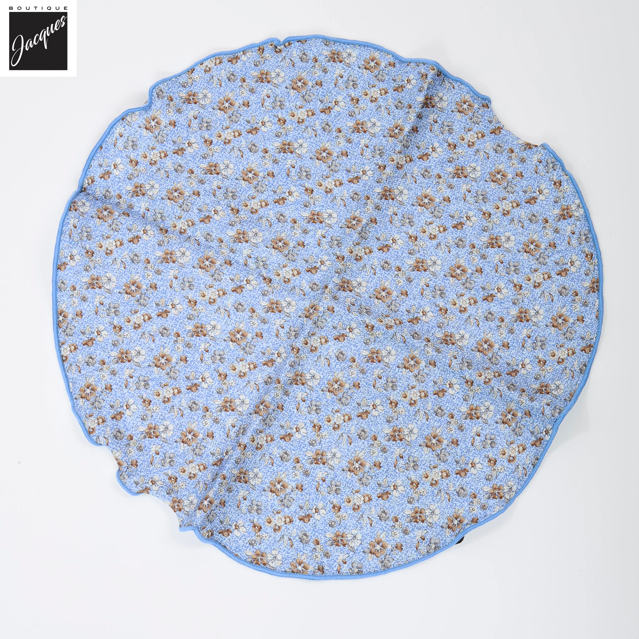 Light Blue Flower/Medallion Motif Reversible Silk Pocket Round - DION - Image 2