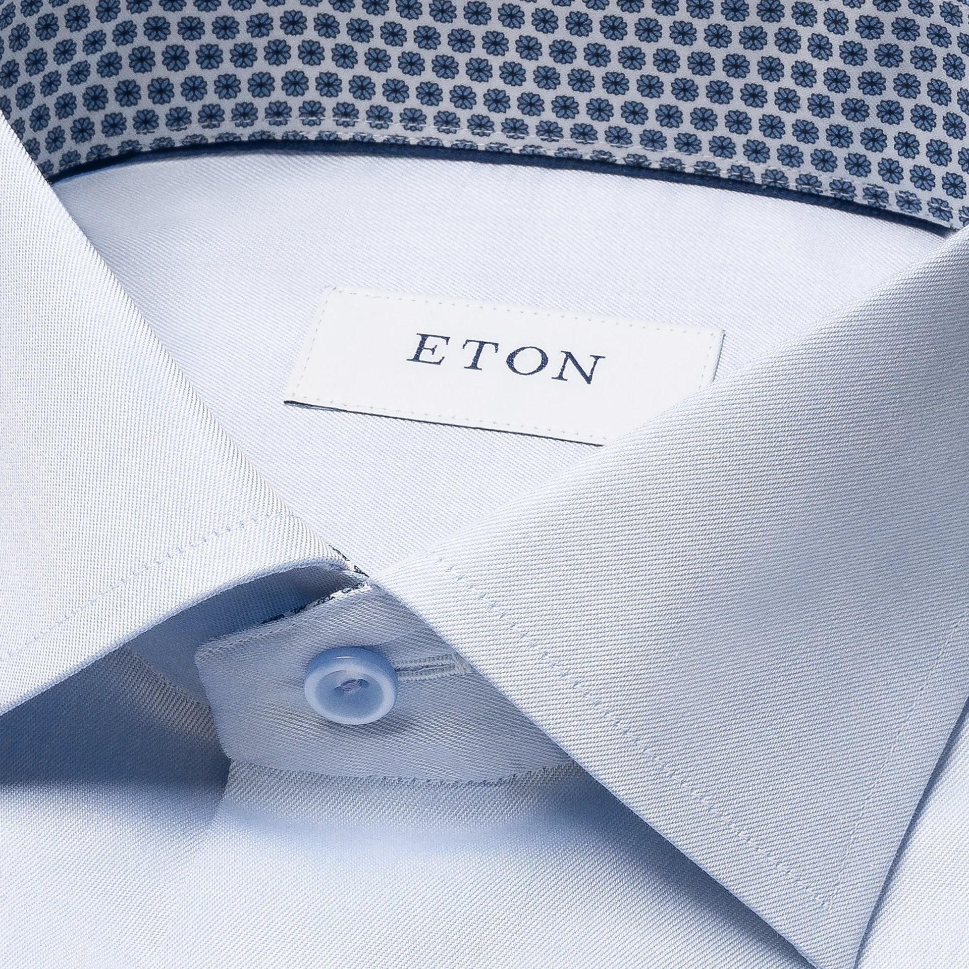 Light Blue Geometric Effect Contrast Signature Twill Slim Fit Shirt - ETON - Image 3