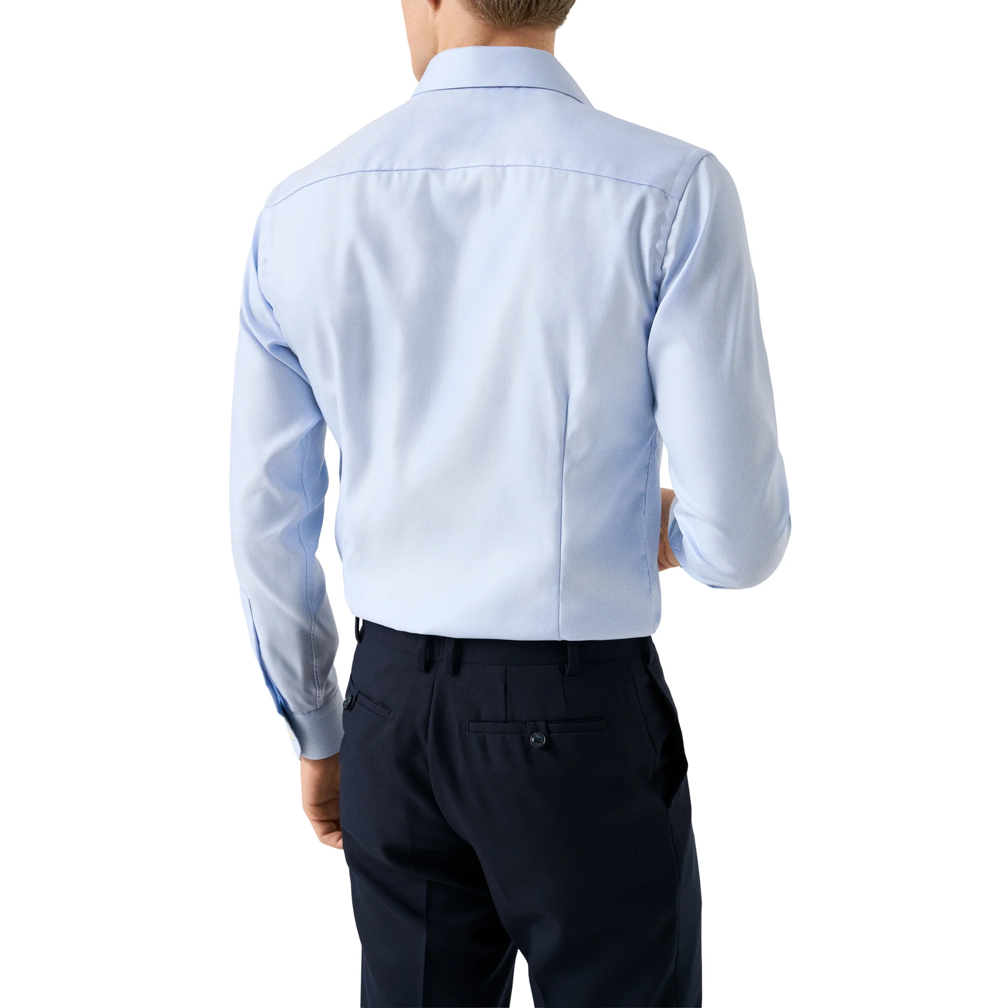 Light Blue Geometric Trim Textured Twill Contemporary Fit Shirt - ETON - Image 5