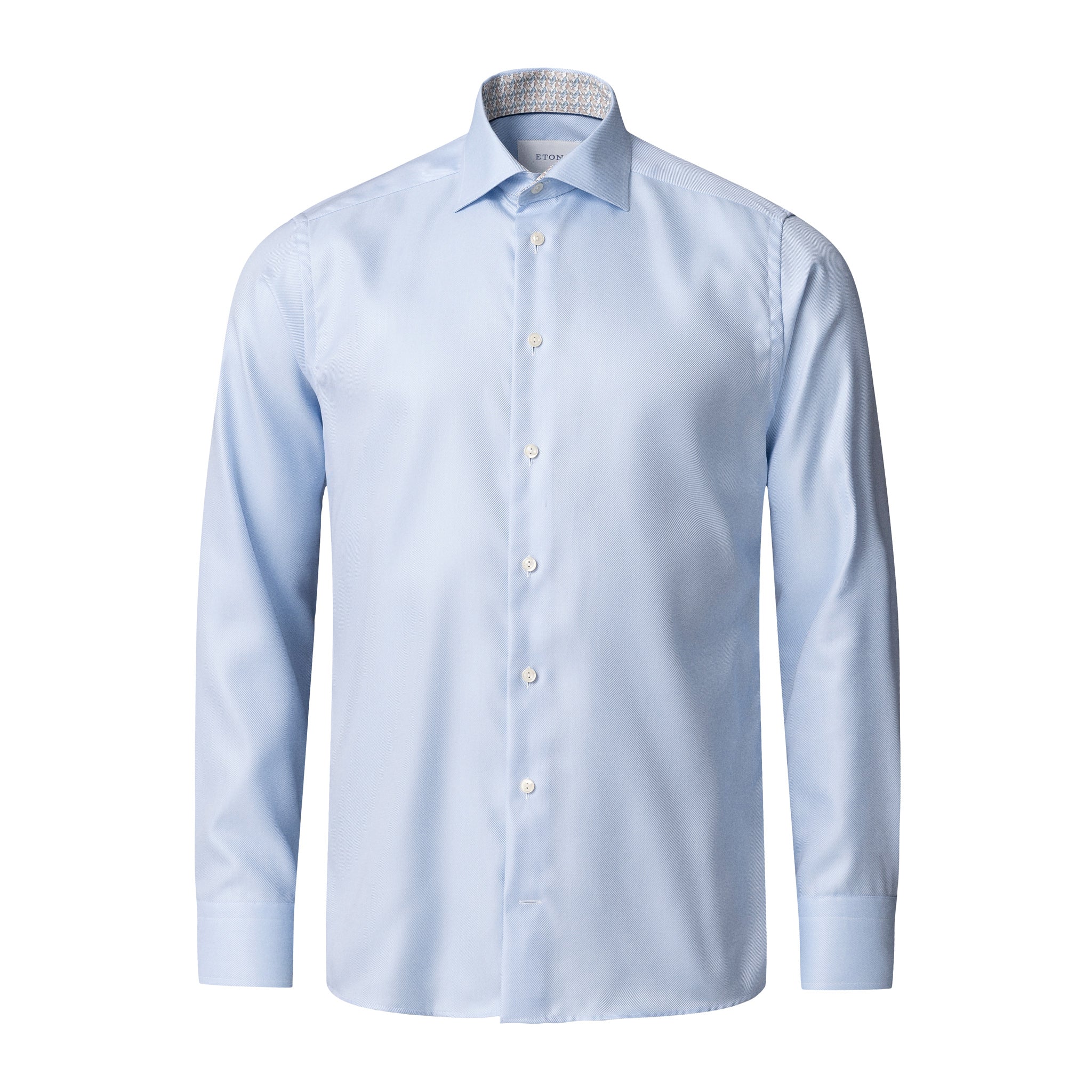 Light Blue Geometric Trim Textured Twill Contemporary Fit Shirt - ETON - Image 6