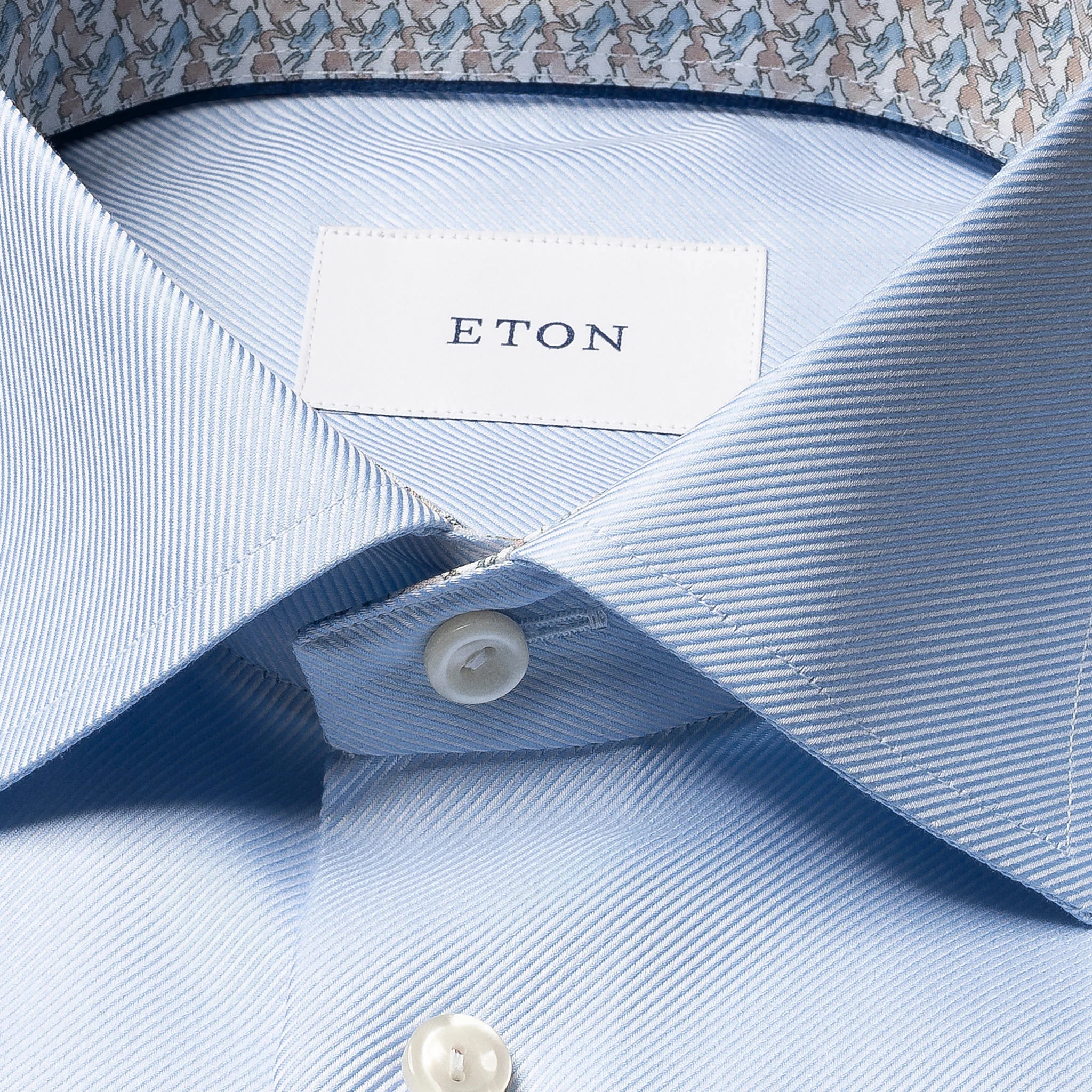 Light Blue Geometric Trim Textured Twill Contemporary Fit Shirt - ETON - Image 7